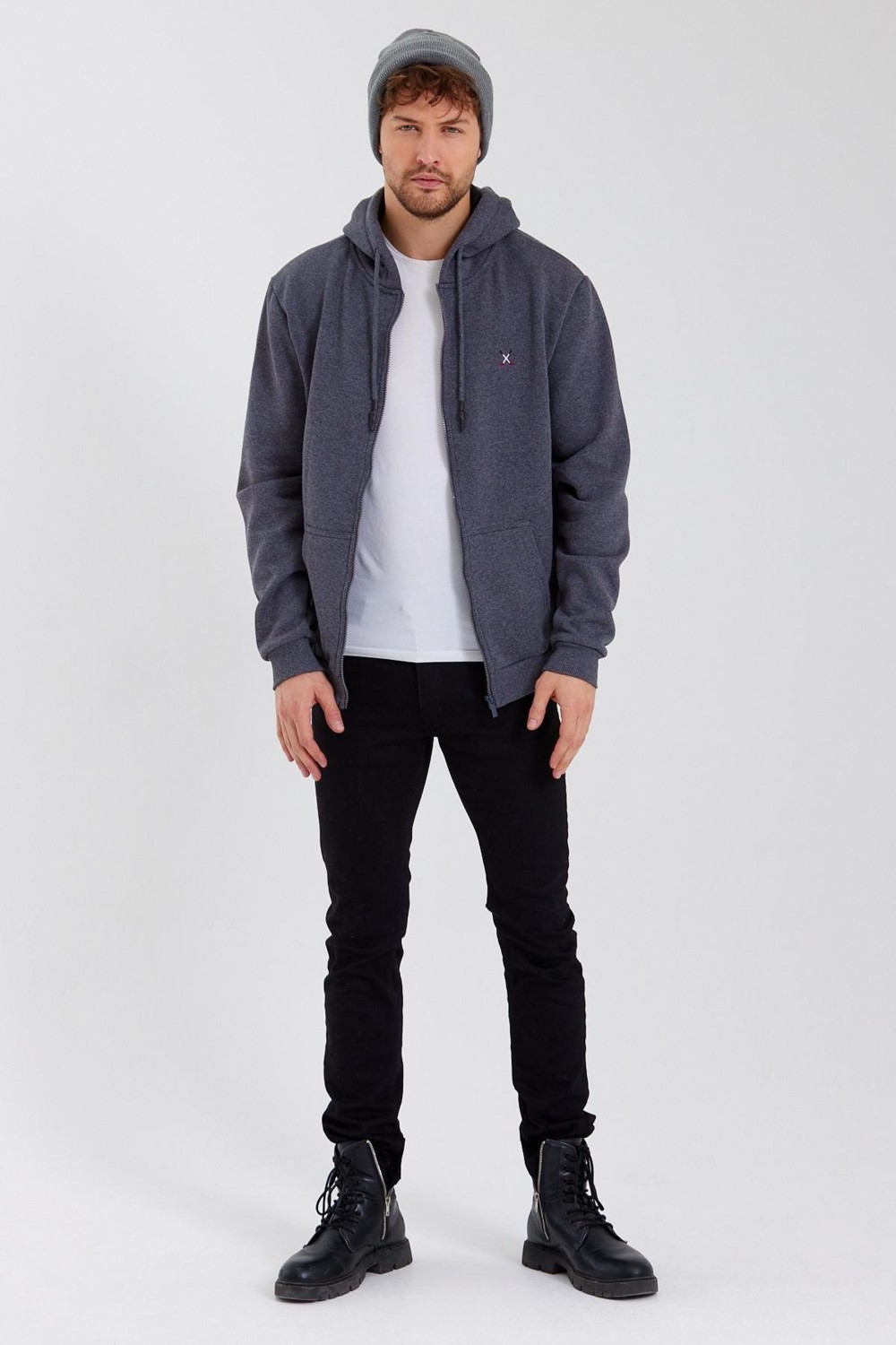 Polo State Erkek Fermuarlı Kanguru Cep 3 İplik Sweatshirt Lacivert görsel 7
