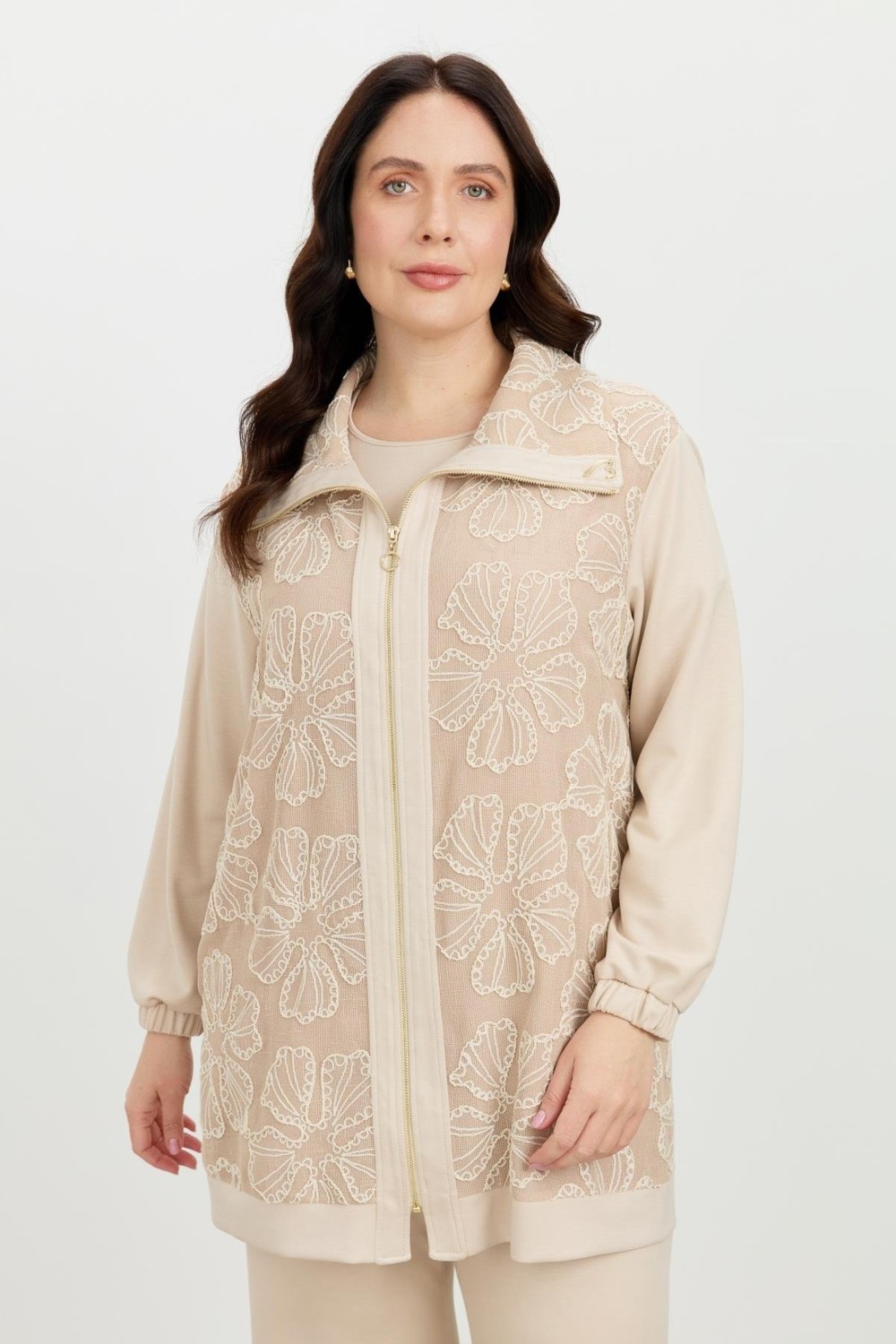 Accort Büyük Beden Fermuar Yaka Sweatshirt-K.gri görsel 2