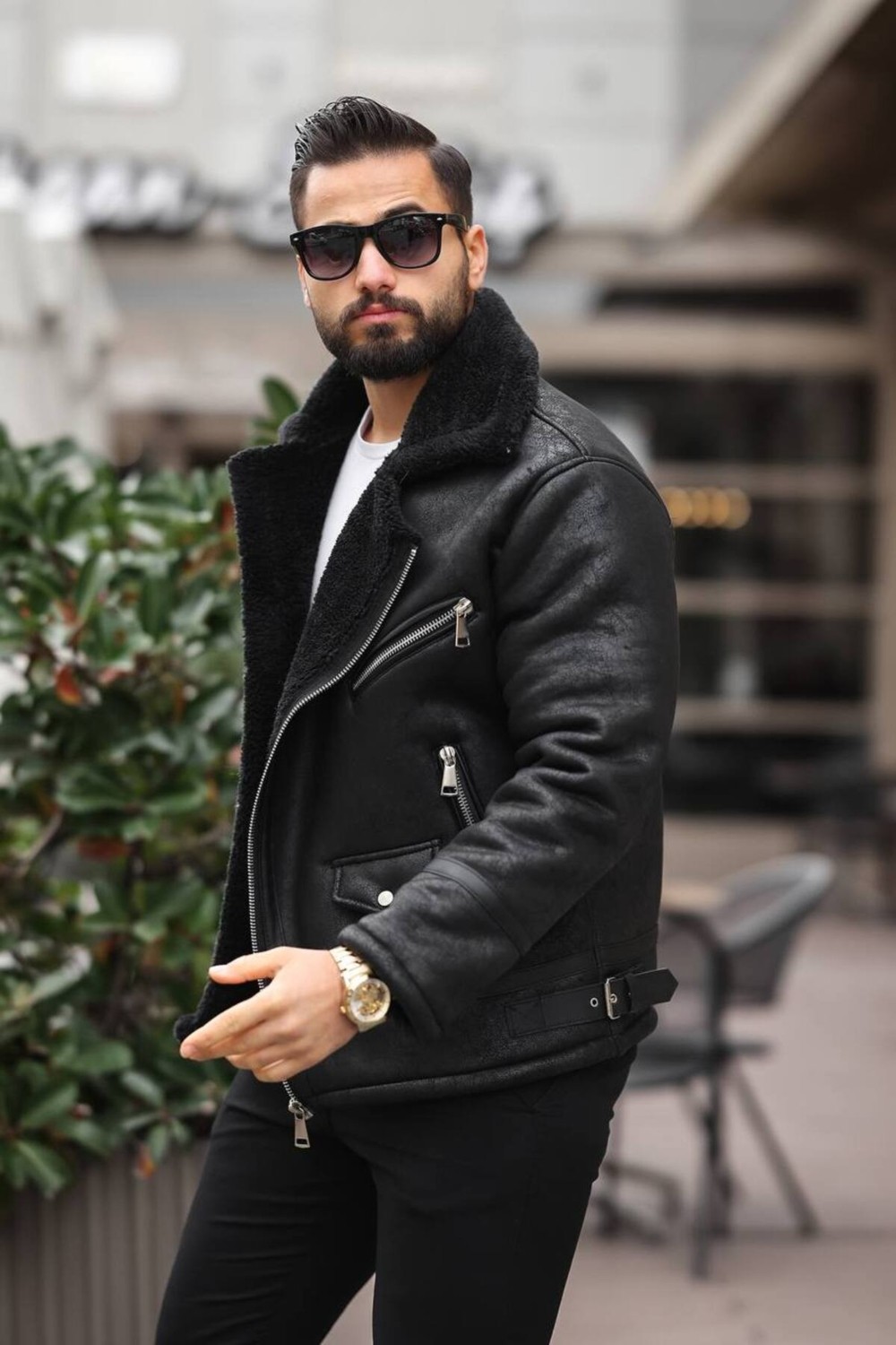 Baselco Erkek Biker Retro Içi Kürk Kaplı Napa Nubuk Deri Ceket