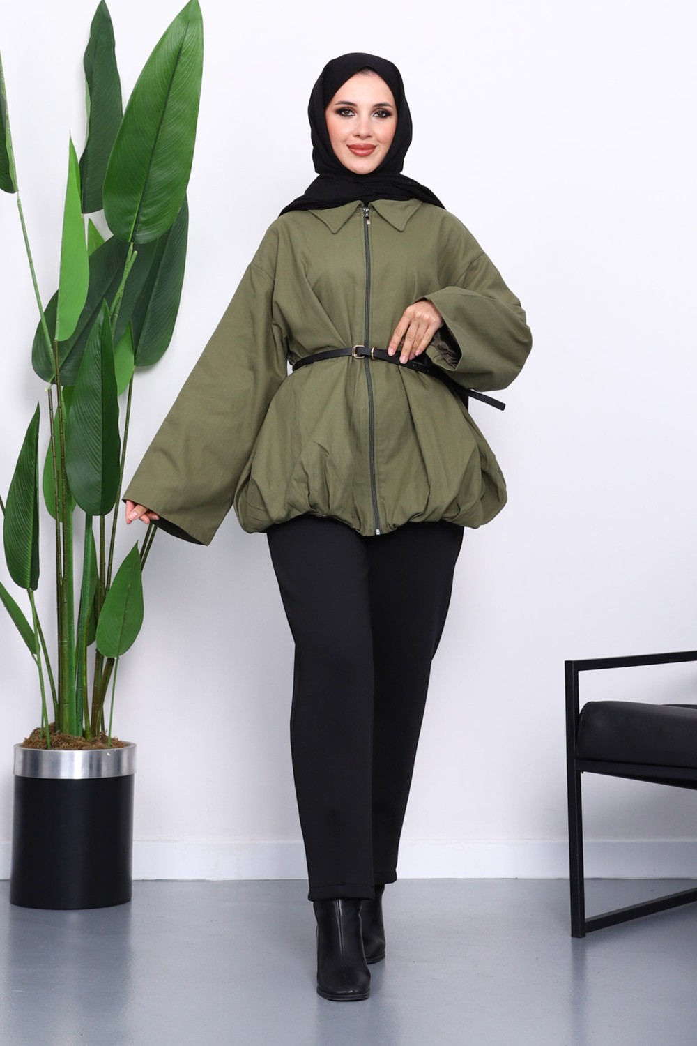 İmaj Butik Kiremit Pileli Astarlı Gabardin Ceket görsel 2