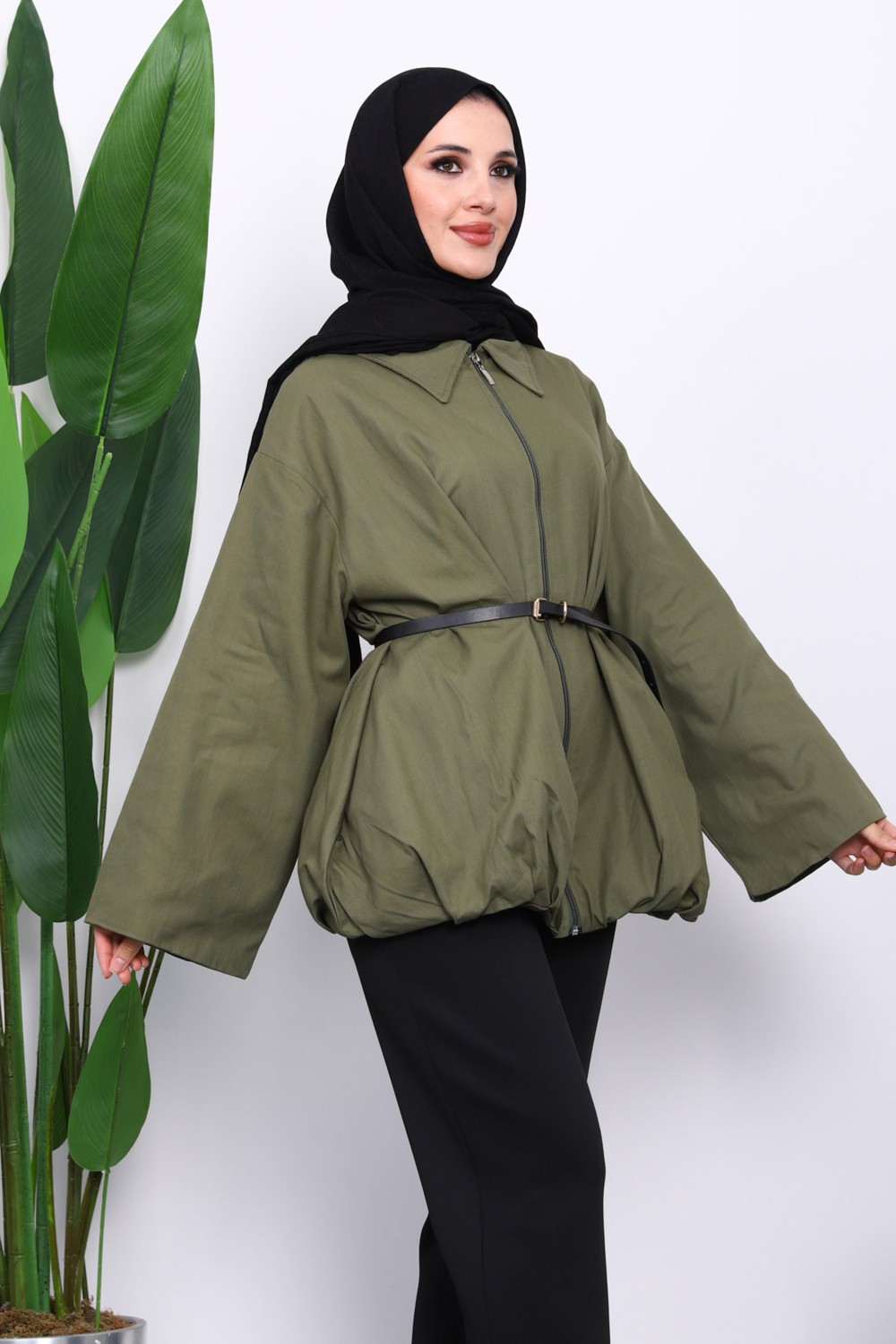 İmaj Butik Kiremit Pileli Astarlı Gabardin Ceket görsel 3