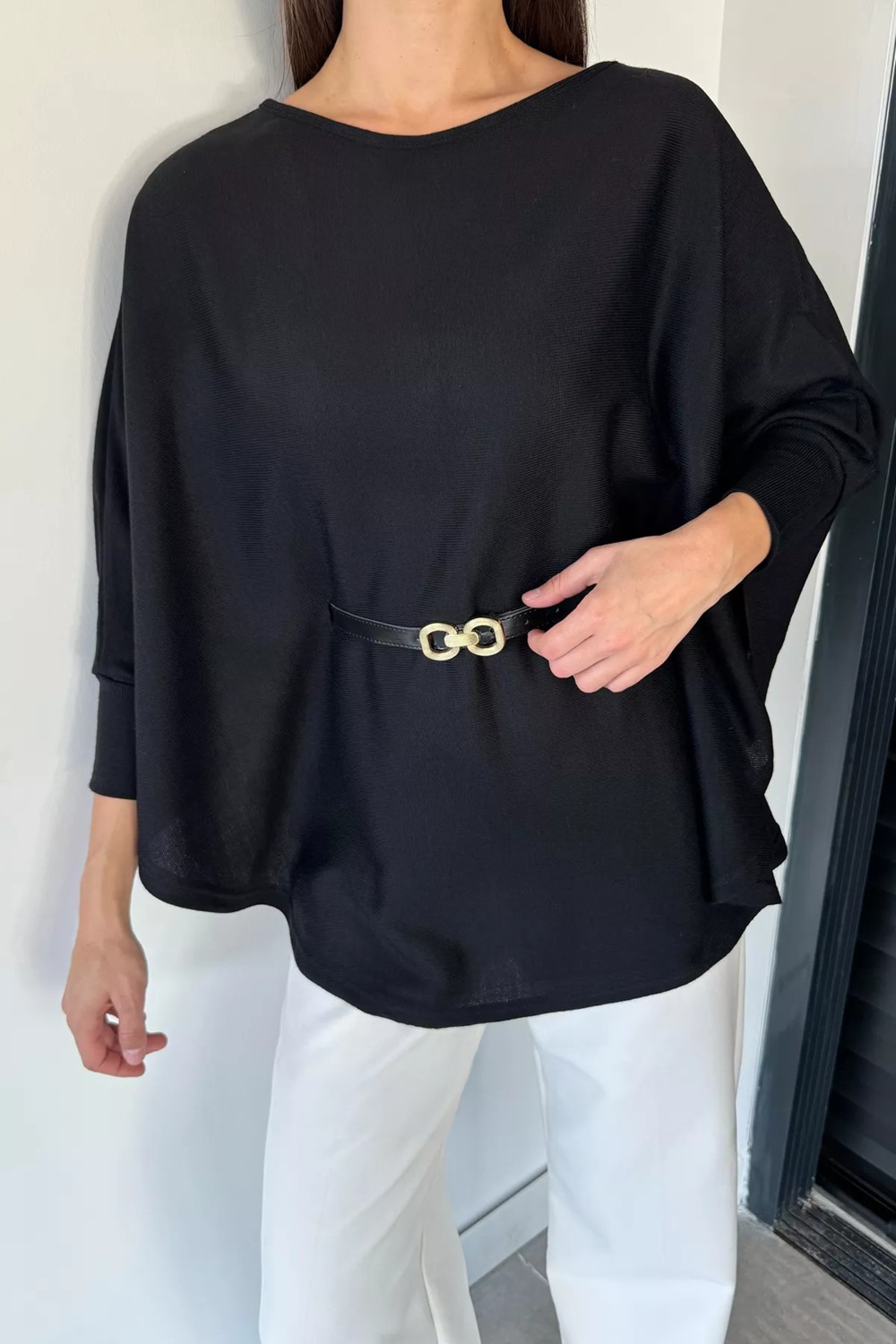 Gülseli Kadın Kemerli Triko Panço P-00018998 görsel 2