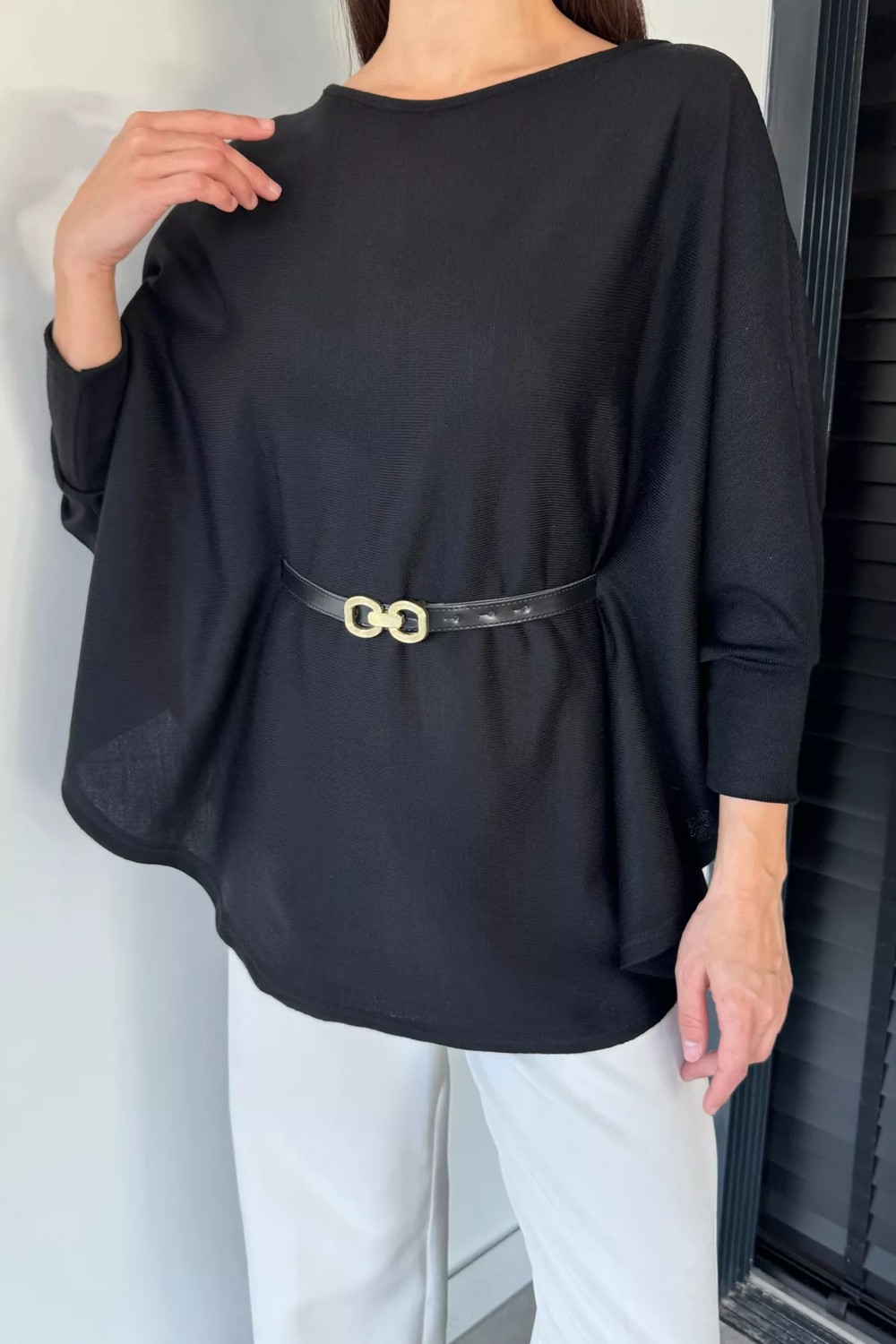 Gülseli Kadın Kemerli Triko Panço P-00018998 görsel 3