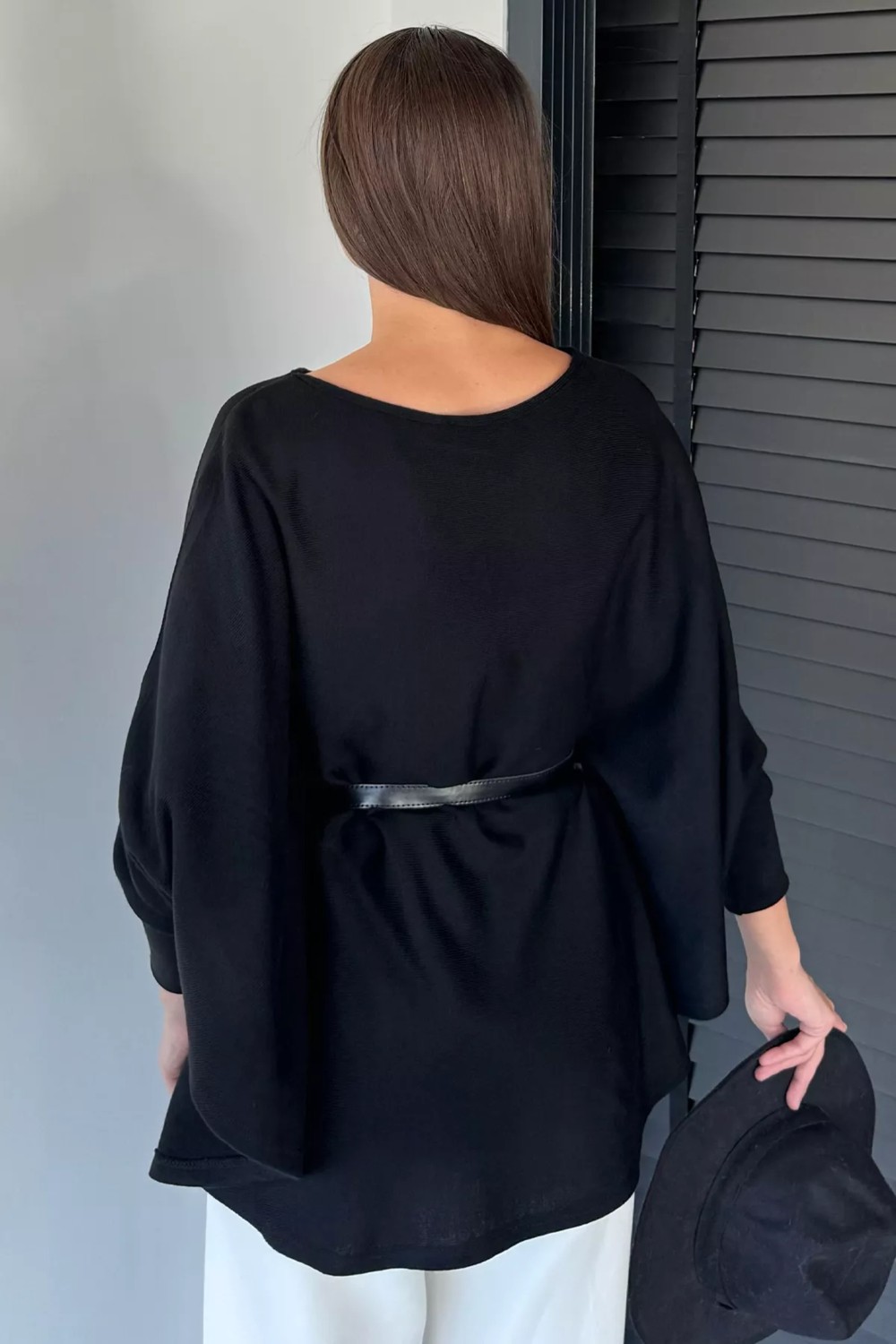 Gülseli Kadın Kemerli Triko Panço P-00018998 görsel 4