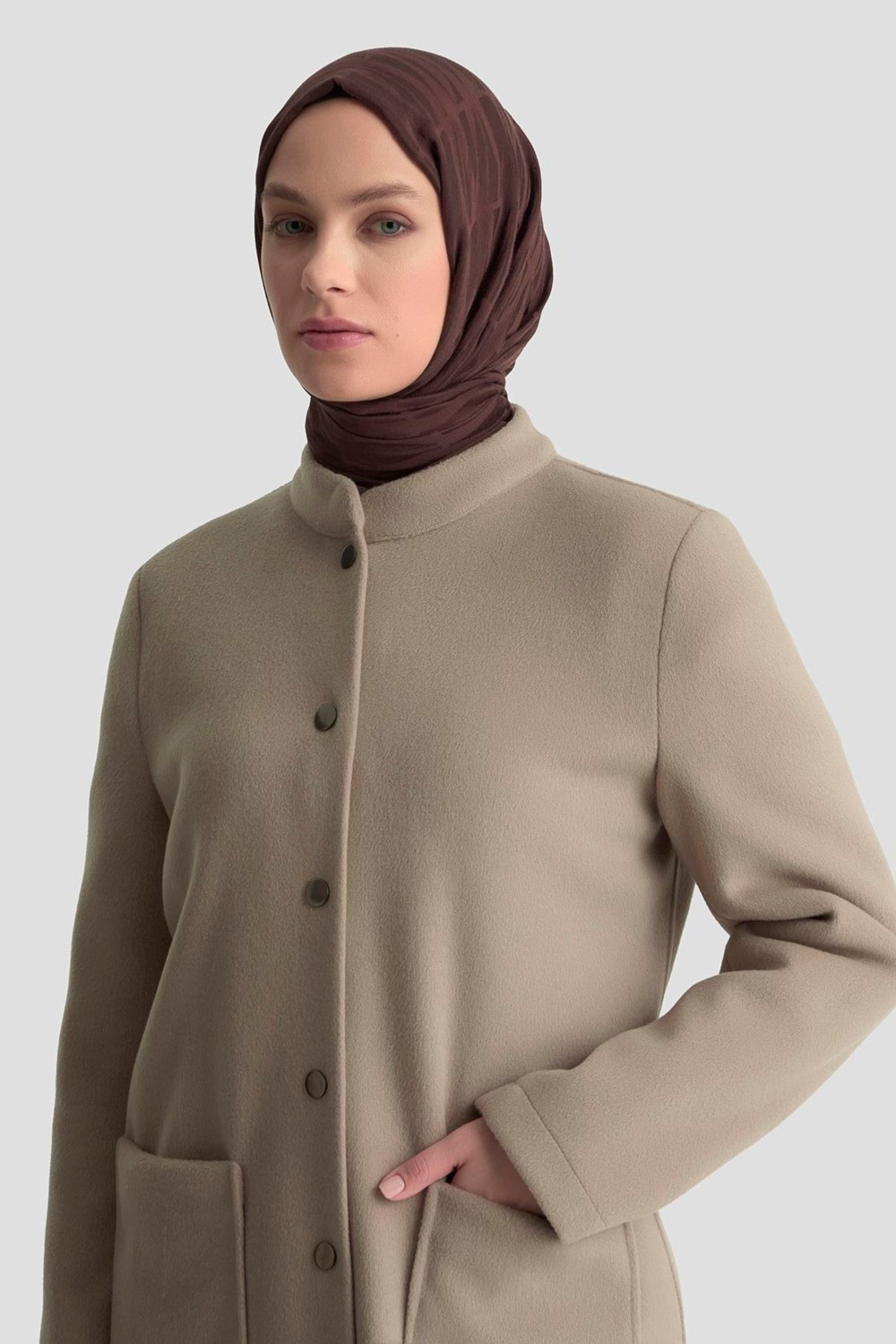 Armine Hakim Yaka Kaşe Kap 25KD1124 Camel görsel 2
