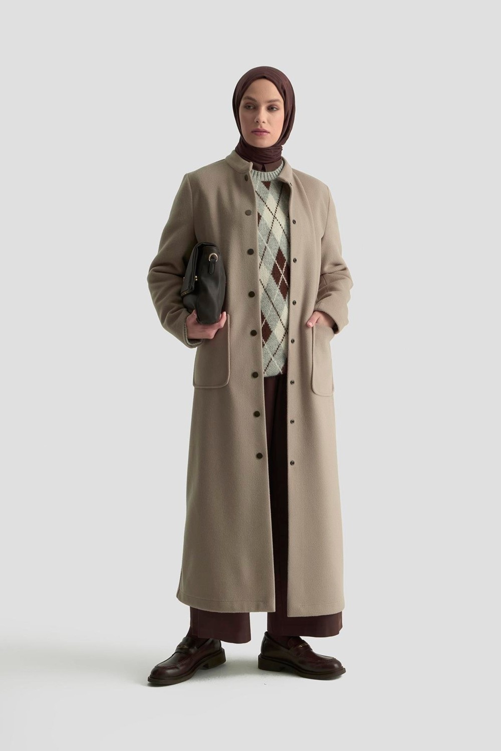 Armine Hakim Yaka Kaşe Kap 25KD1124 Camel görsel 3