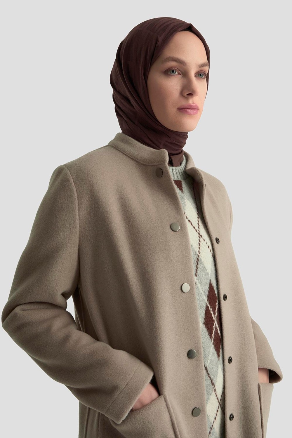 Armine Hakim Yaka Kaşe Kap 25KD1124 Camel görsel 5