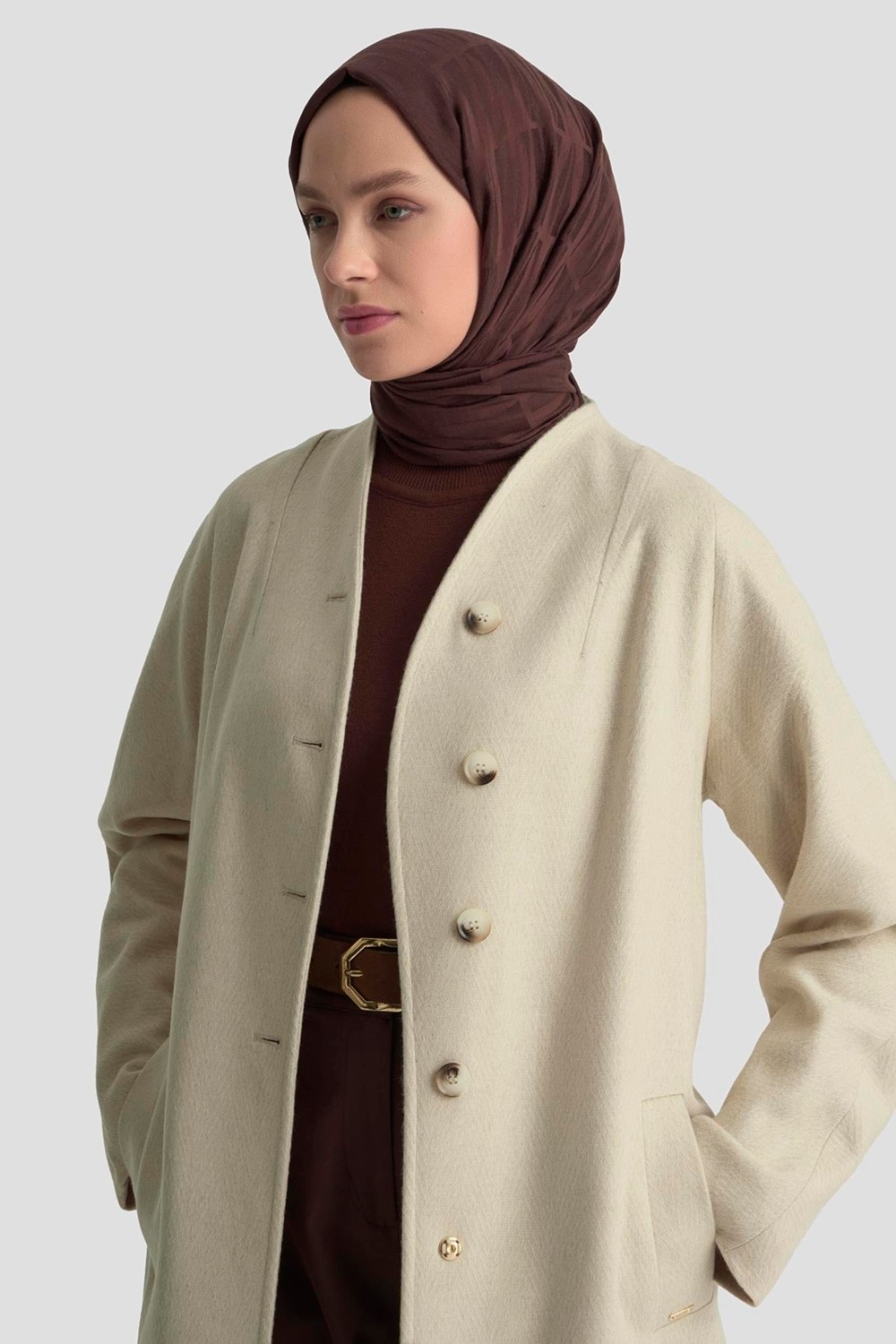 Armine Kaşe Manto 25K8603 Ekru görsel 2