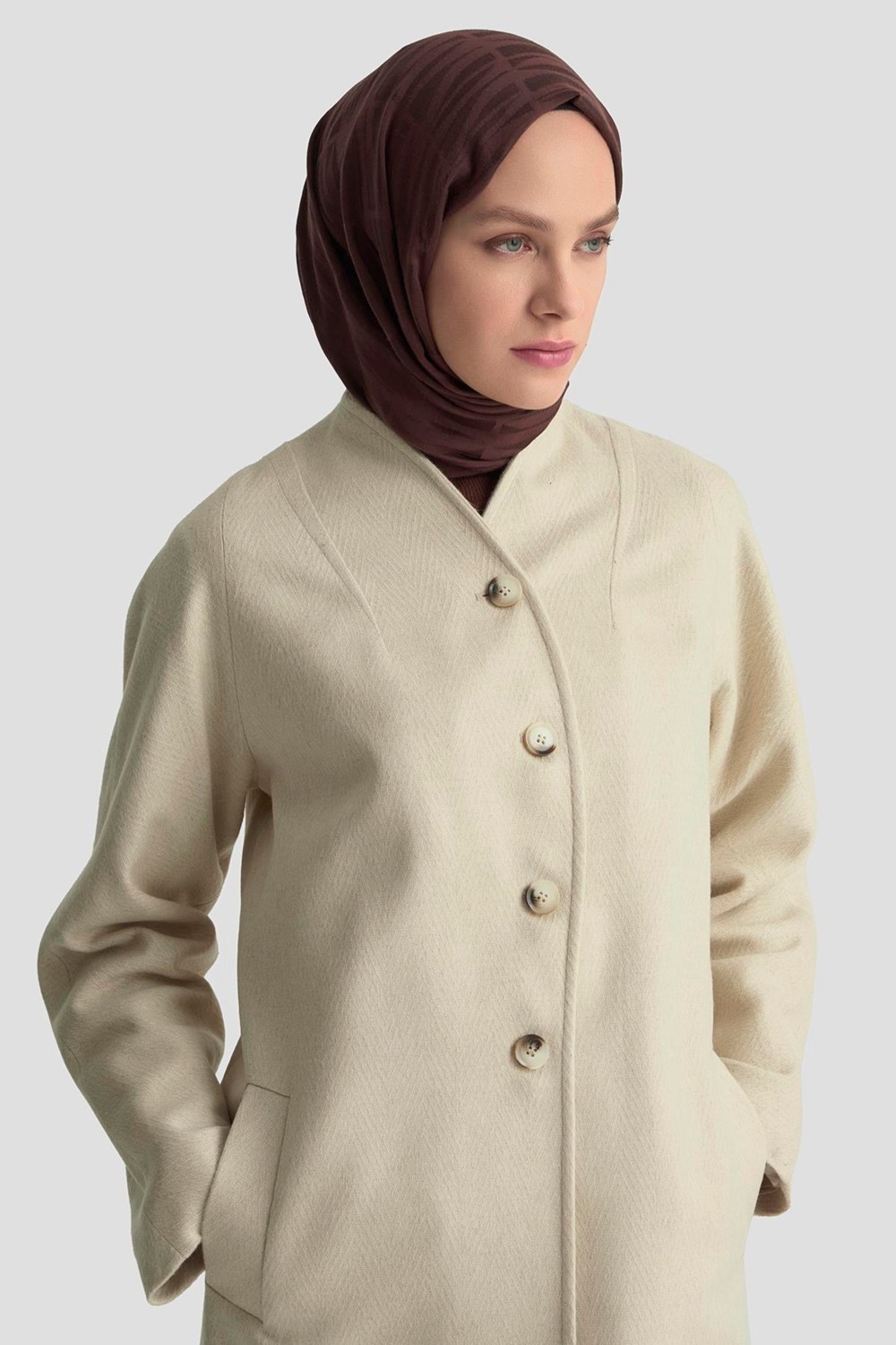 Armine Kaşe Manto 25K8603 Ekru görsel 4