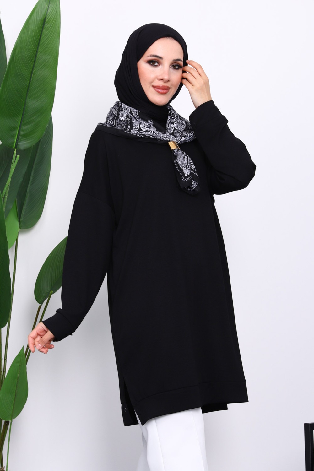 İmaj Butik Lacivert Bisiklet Yaka Modal Tunik görsel 5
