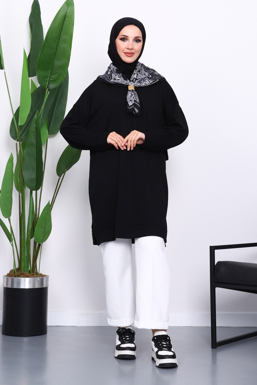 İmaj Butik Lacivert Bisiklet Yaka Modal Tunik görsel 6