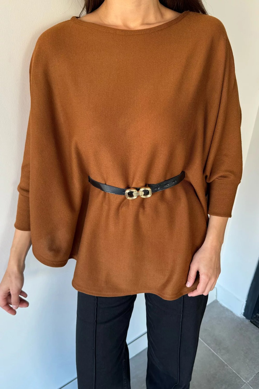 Gülseli Kadın Kemerli Triko Panço P-00018998 görsel 7
