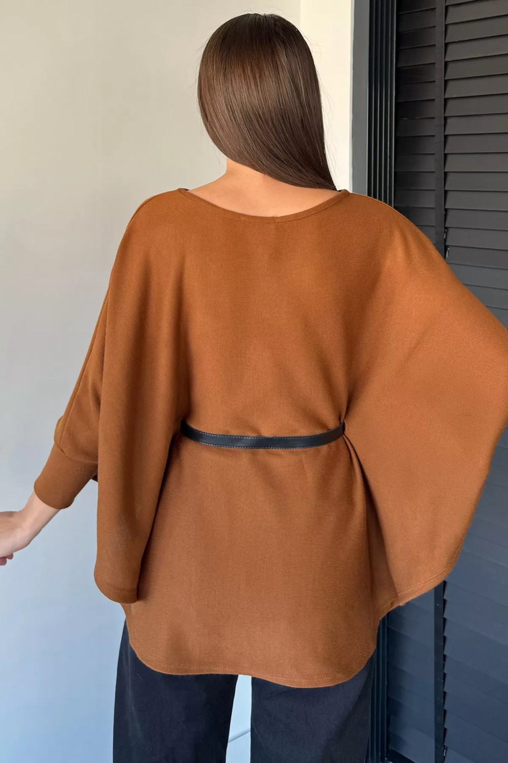Gülseli Kadın Kemerli Triko Panço P-00018998 görsel 8