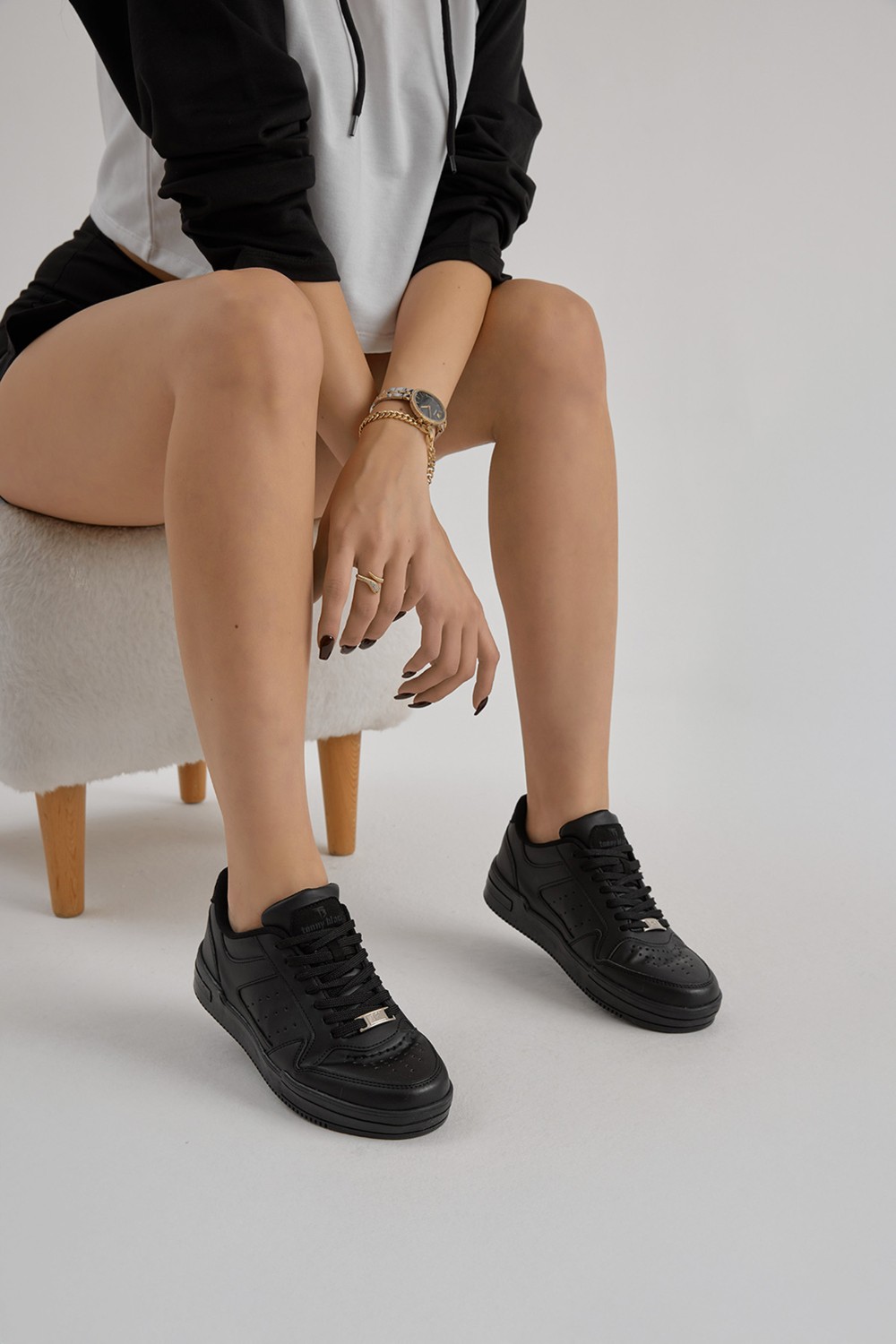 Tonny Black Unisex Beyaz Siyah Termo Taban Bağcıklı Günlük Spor Ayakkabı görsel 3
