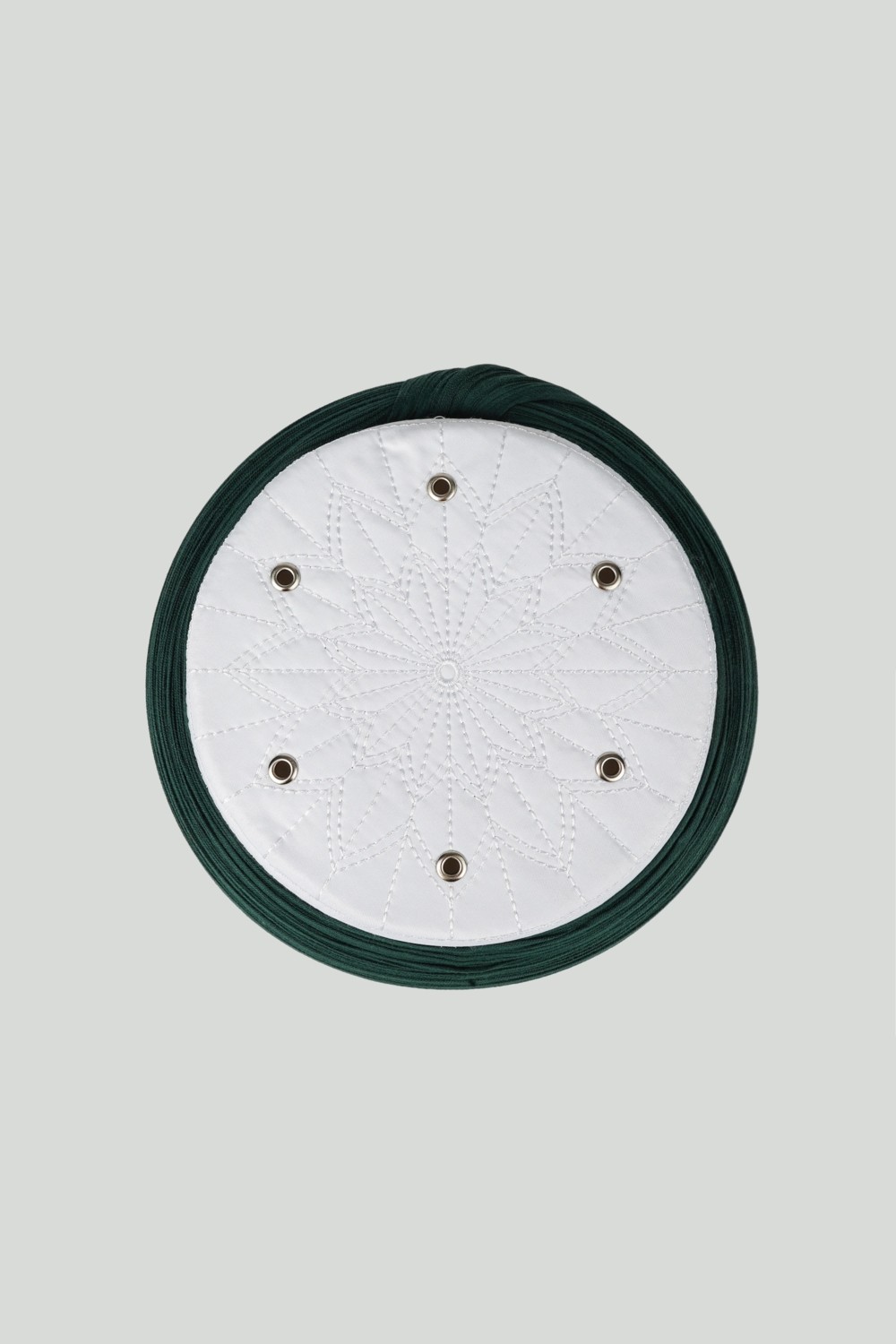 Sarıkhane Talebe Sarığı - Yeşil Kumaş - Beyaz Takke - Yuvarlak Sarım - Kuş Gözü - 5 Metre görsel 4