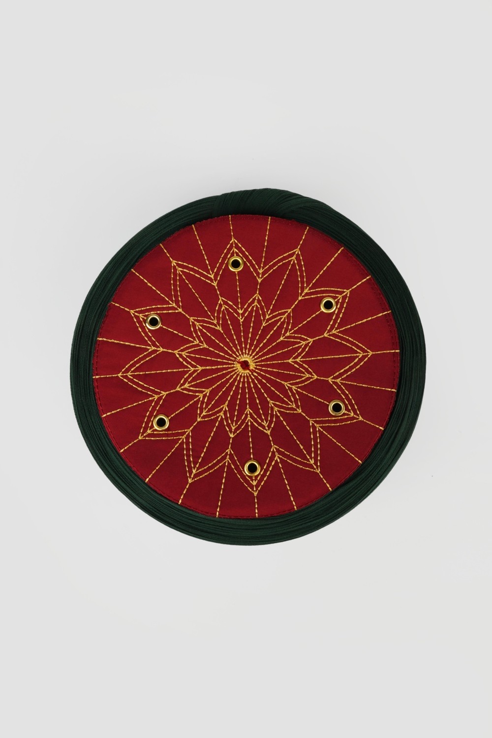 Sarıkhane Talebe Sarığı - Yeşil Kumaş - Bordo Takke - Yuvarlak Sarım - Kuş Gözü - 5 Metre görsel 2