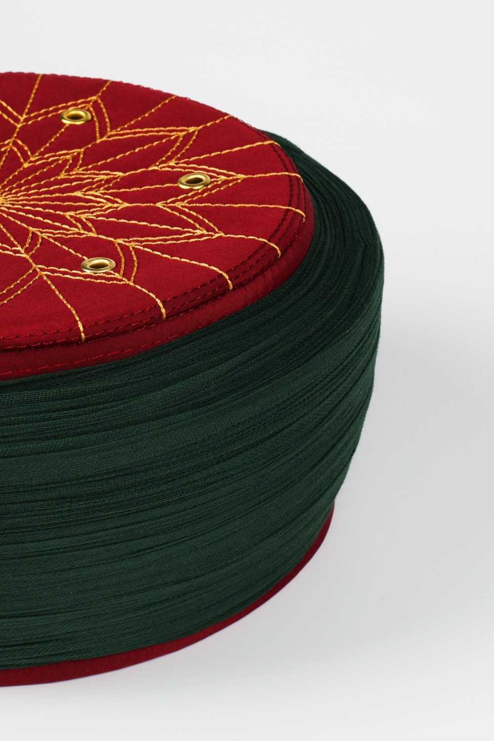 Sarıkhane Talebe Sarığı - Yeşil Kumaş - Bordo Takke - Yuvarlak Sarım - Kuş Gözü - 5 Metre görsel 3