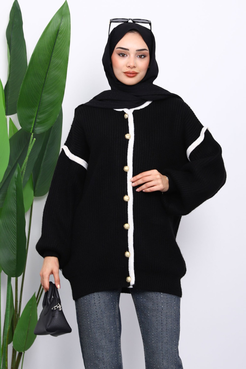 İmaj Butik Vizon Balon Kol Düğmeli Triko Hırka