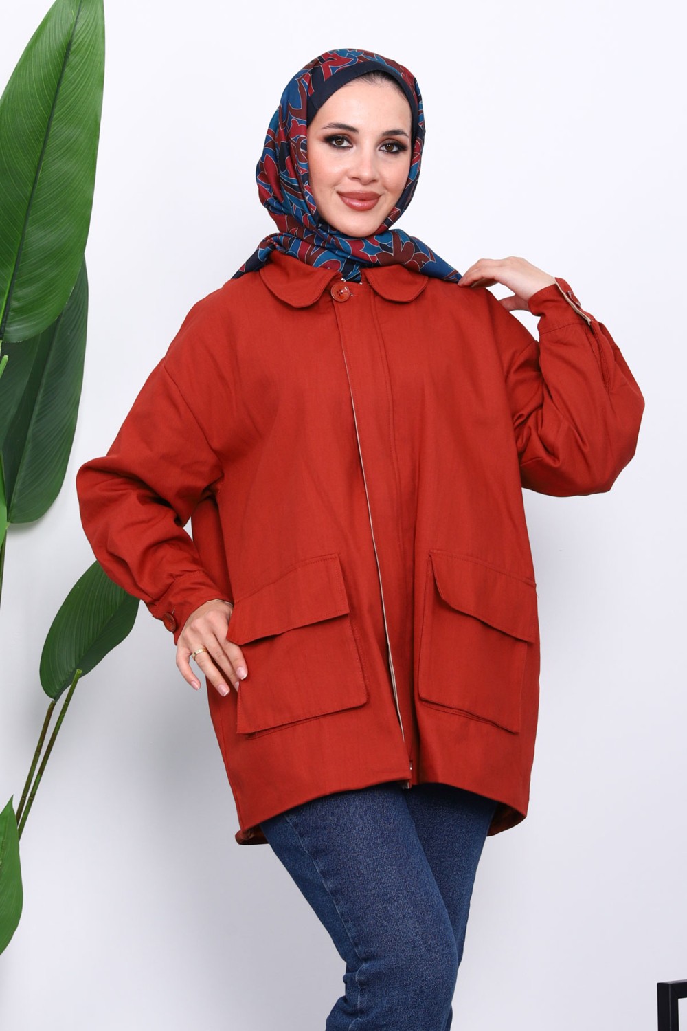 İmaj Butik Haki Cep Detaylı Fermuarlı Gabardin Ceket görsel 5