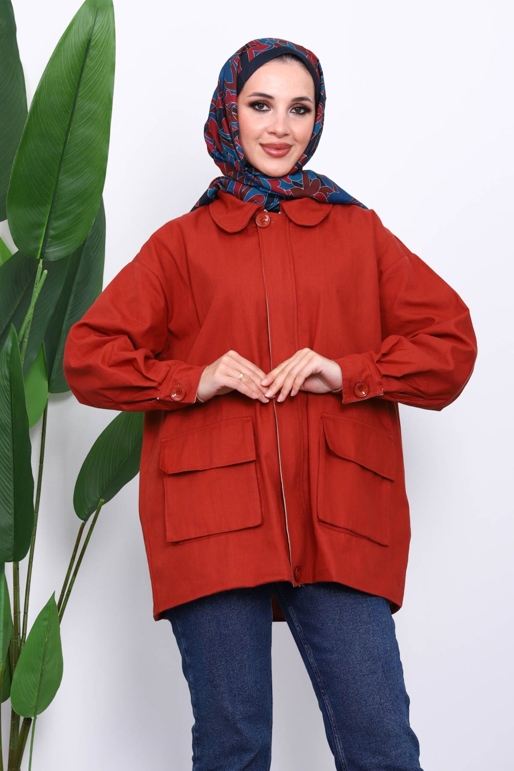 İmaj Butik Haki Cep Detaylı Fermuarlı Gabardin Ceket görsel 7