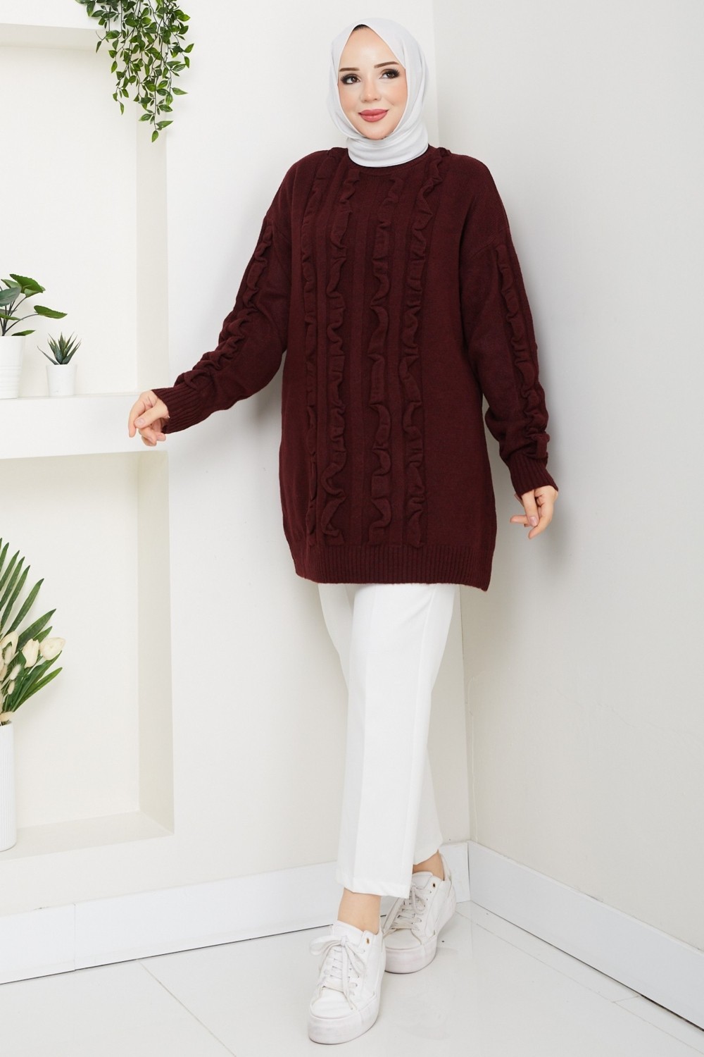 Pamuk Butik Kadın Fırfır Detaylı Kazak -PMK486