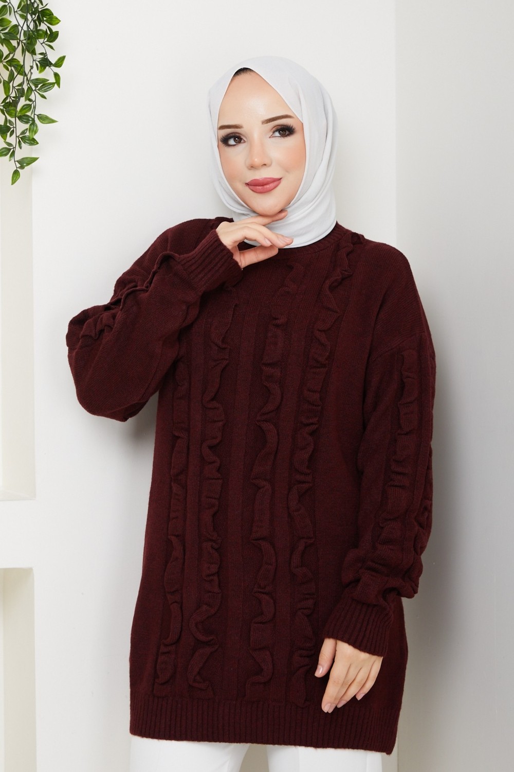 Pamuk Butik Kadın Fırfır Detaylı Kazak -PMK486 görsel 2