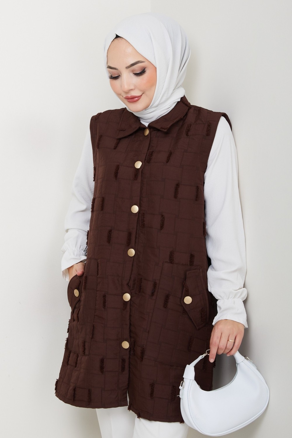 Pamuk Butik Kadın Saçaklı Giy Çık Kapitone Yelek -PMK490