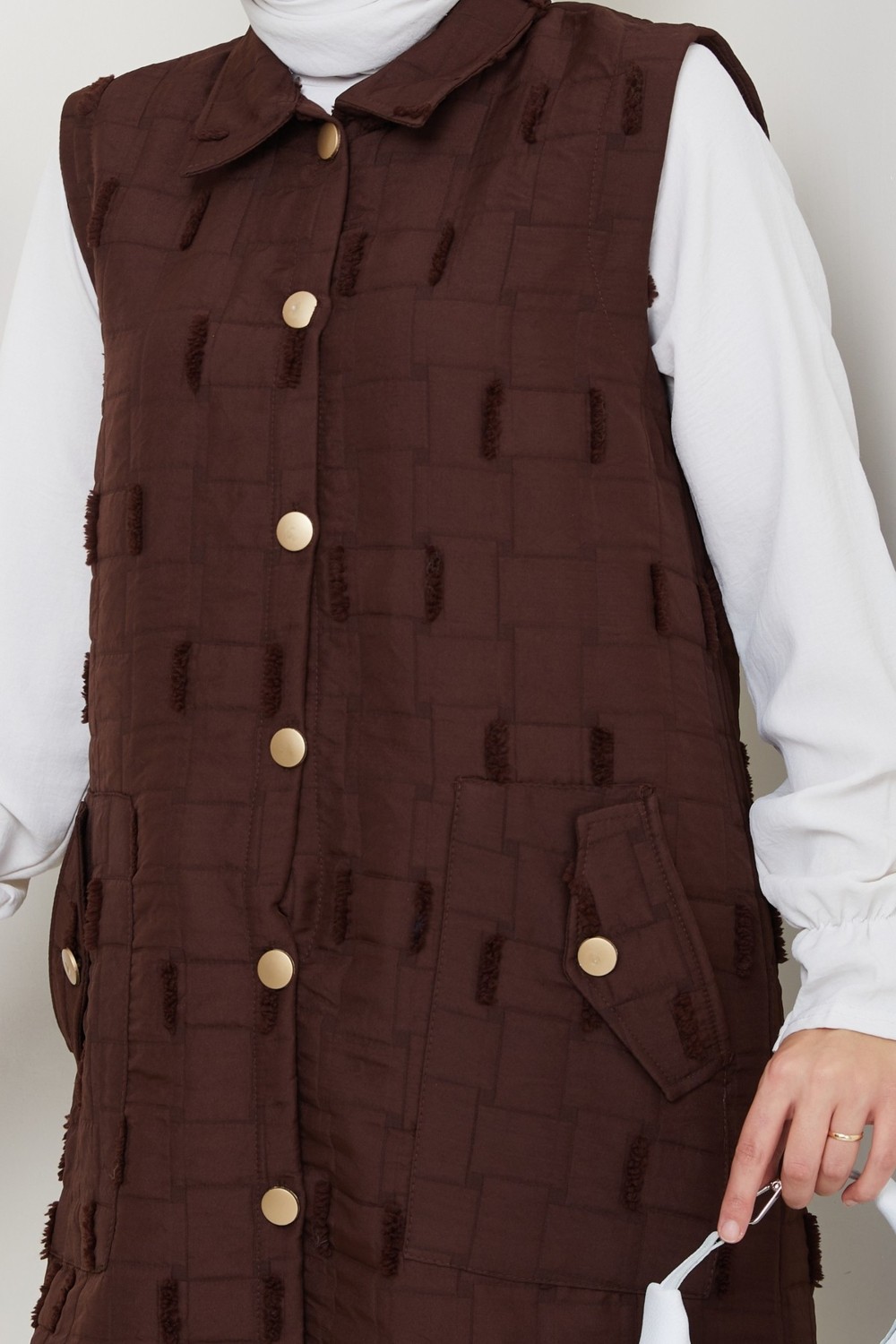 Pamuk Butik Kadın Saçaklı Giy Çık Kapitone Yelek -PMK490 görsel 5
