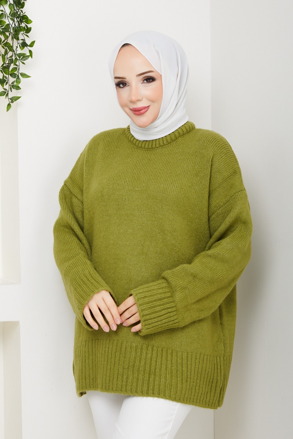 Pamuk Butik Kadın Bisiklet Yaka Oversize Triko Kazak -PMK485