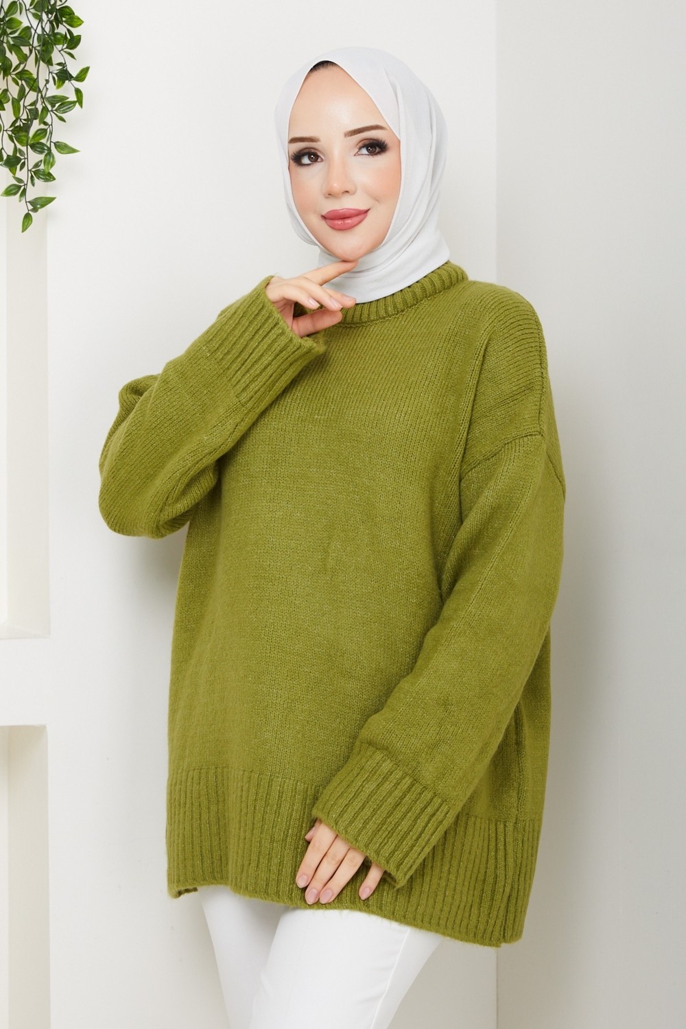 Pamuk Butik Kadın Bisiklet Yaka Oversize Triko Kazak -PMK485 görsel 5