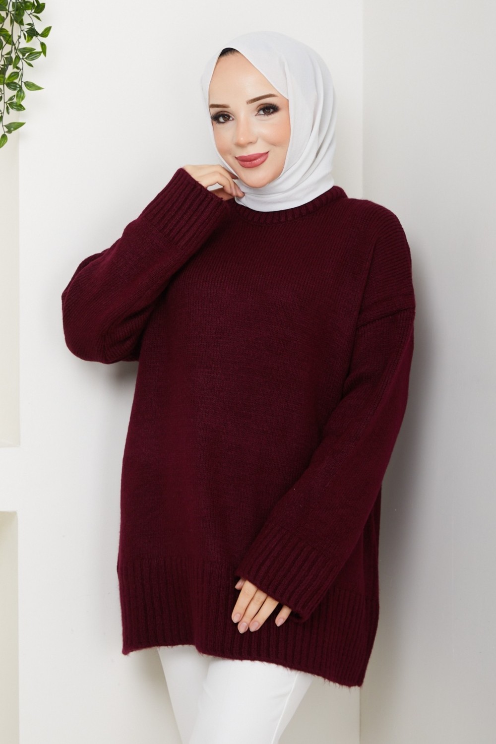 Pamuk Butik Kadın Bisiklet Yaka Oversize Triko Kazak -PMK485 görsel 6