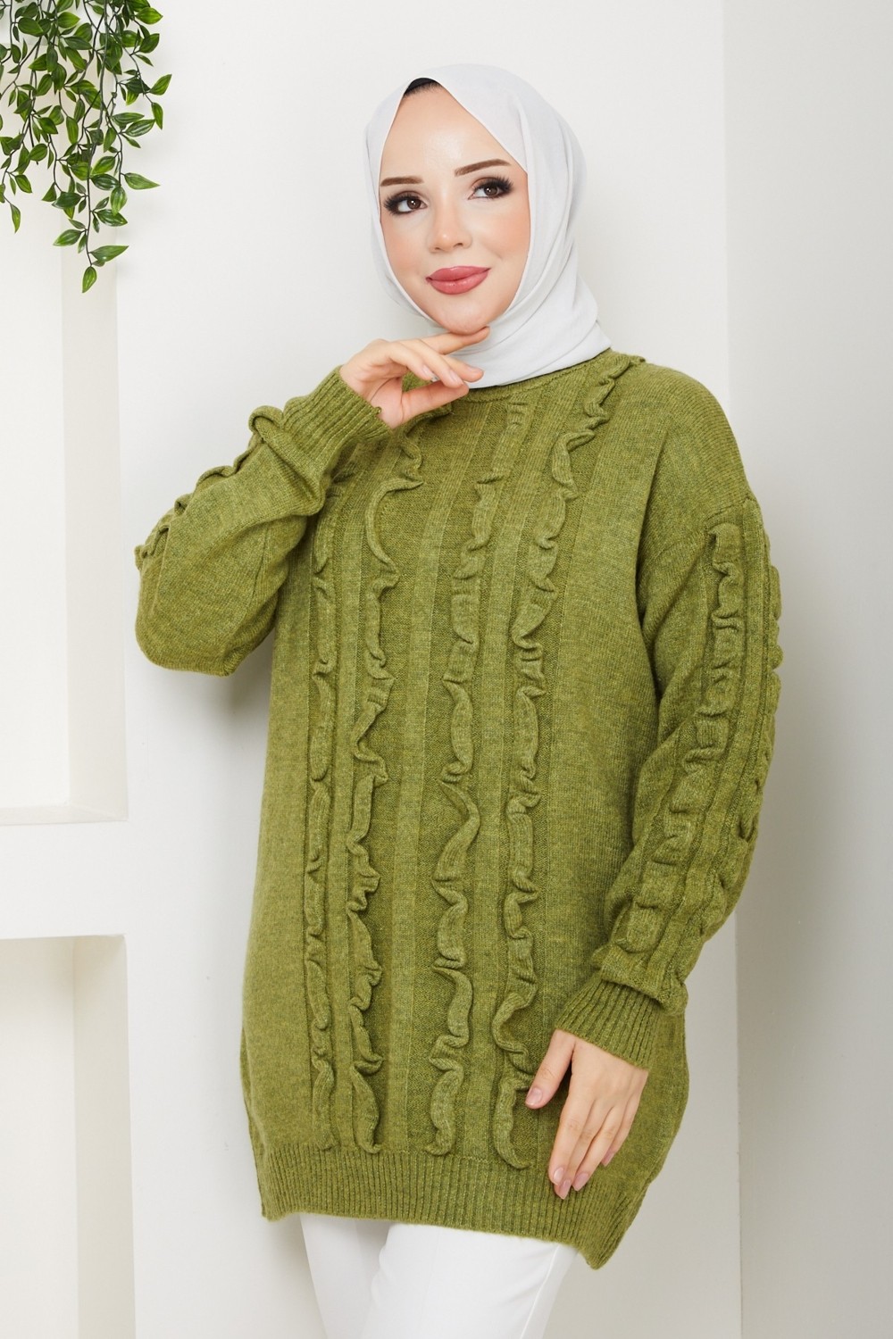 Pamuk Butik Kadın Fırfır Detaylı Kazak -PMK486 görsel 6