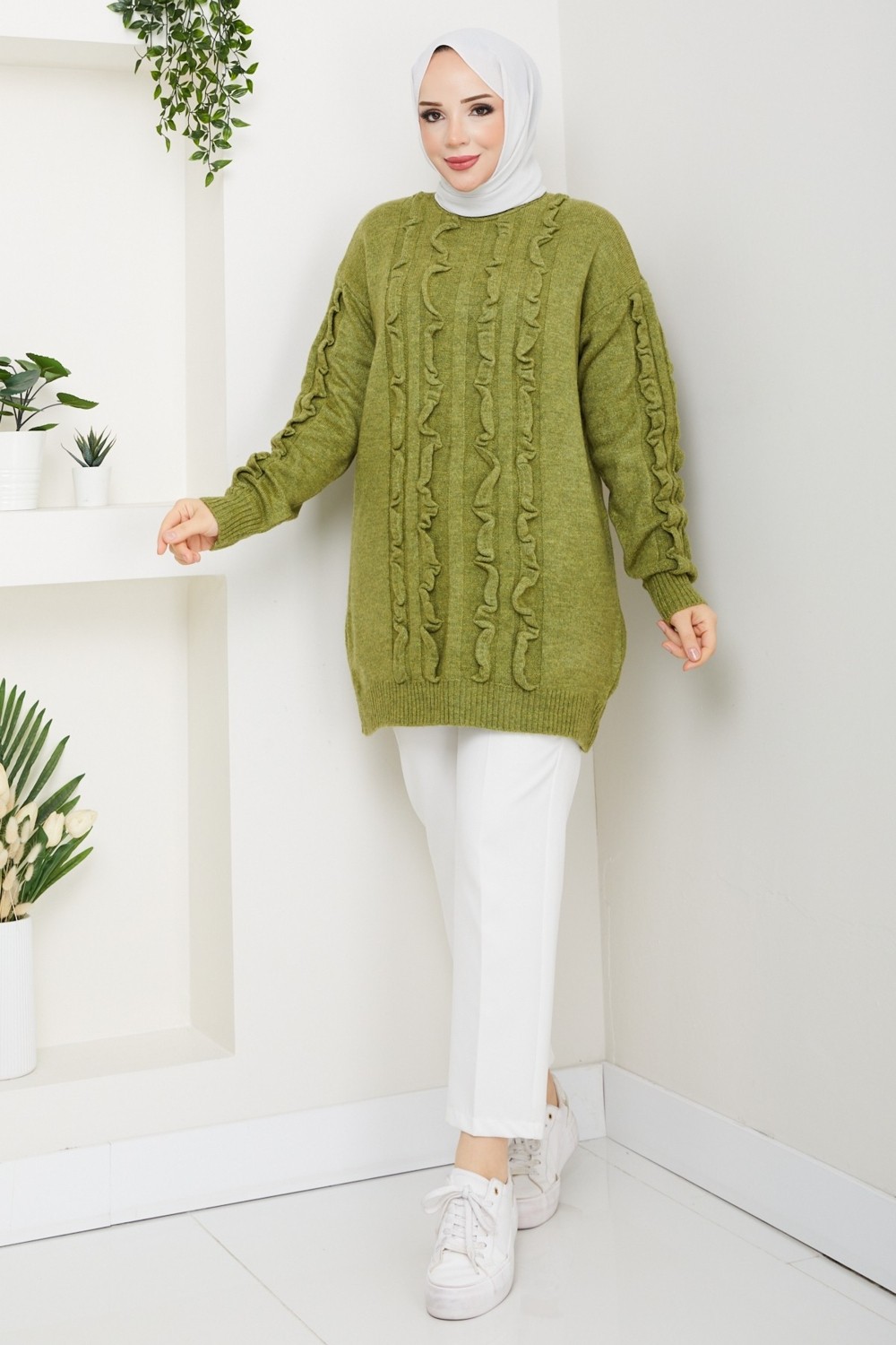 Pamuk Butik Kadın Fırfır Detaylı Kazak -PMK486 görsel 7