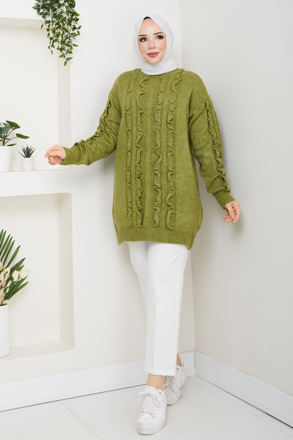 Pamuk Butik Kadın Fırfır Detaylı Kazak -PMK486 görsel 8
