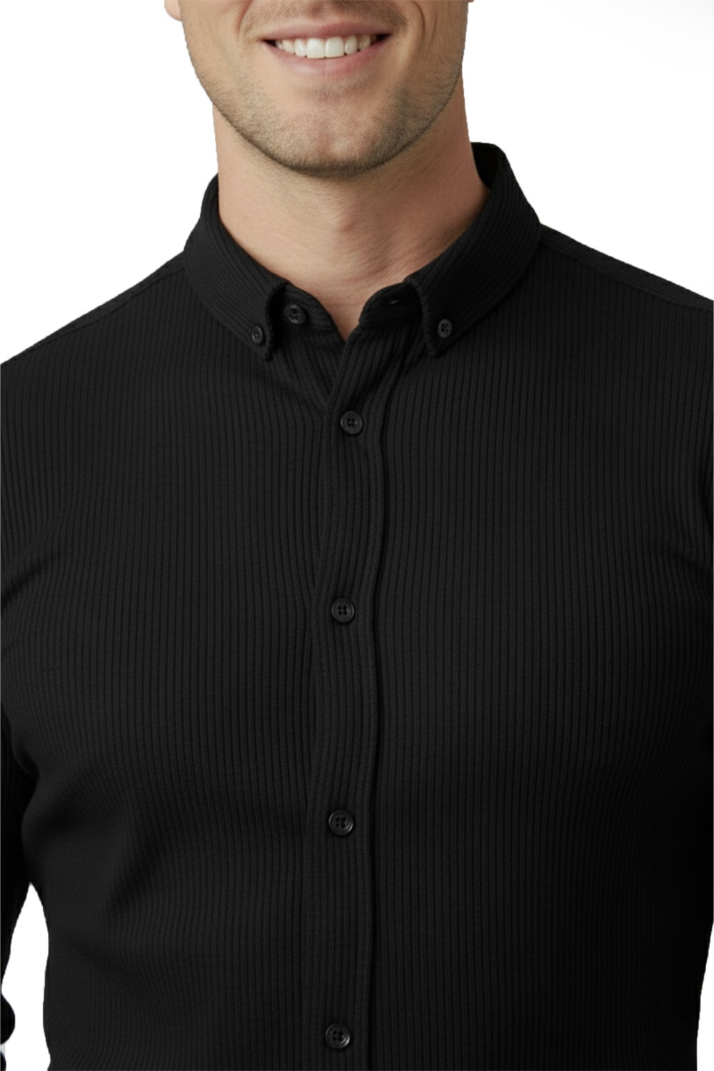 Deepsea Erkek Siyah Likralı Kumaşı Fitilli Slim Fit Uzun Kollu Gömlek 2500805 görsel 5