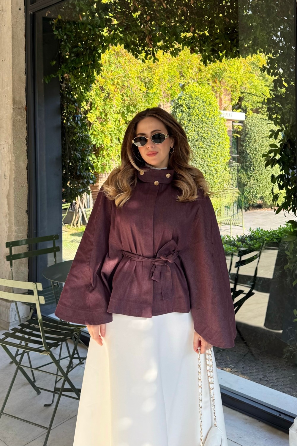 Emnora Gold Düğmeli Denim Panço Burgonya görsel 3