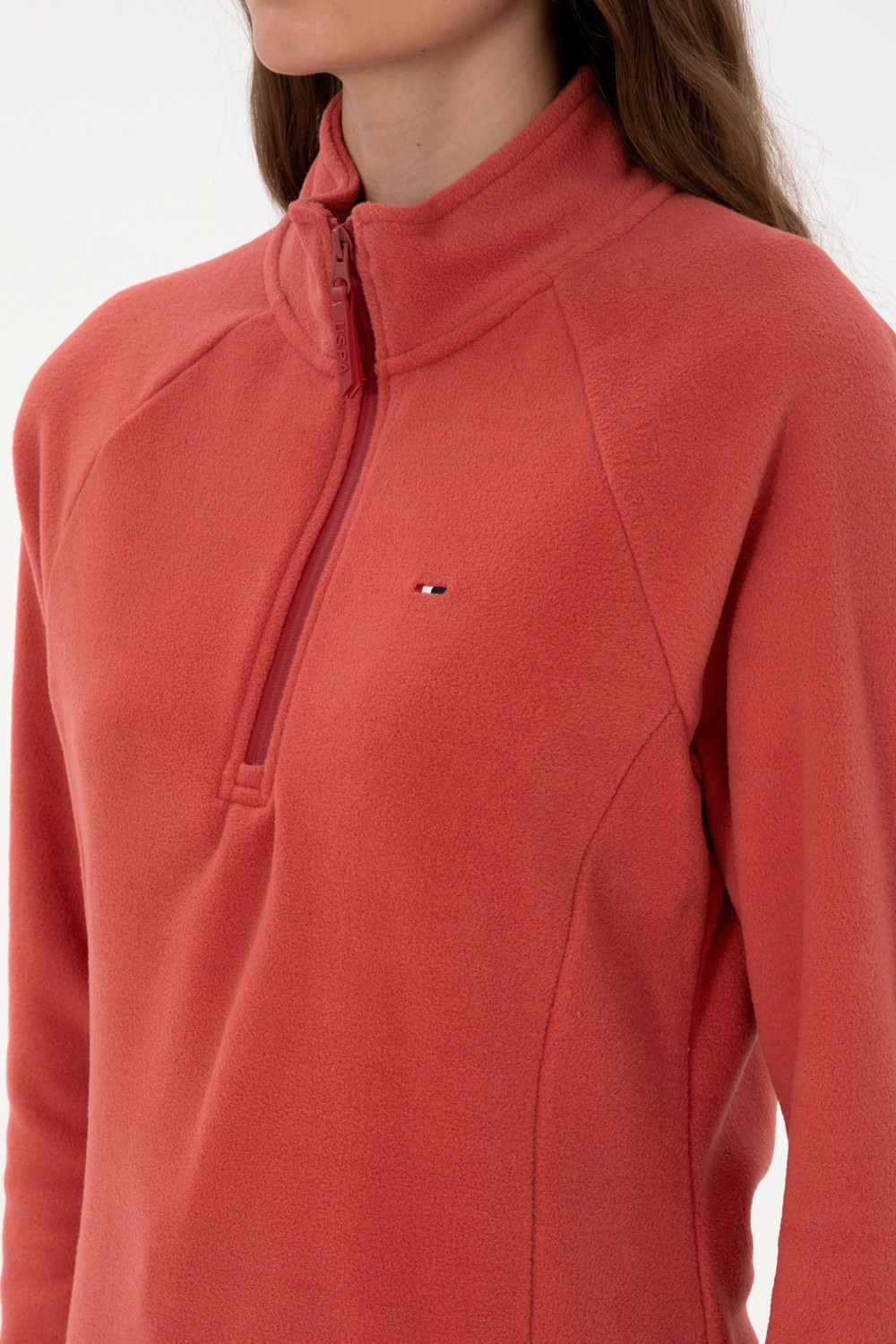 U.S. Polo Assn. Kadın Kiremit Fermuarlı Dik Yaka Polar Sweatshirt 50316714-VR026 görsel 7