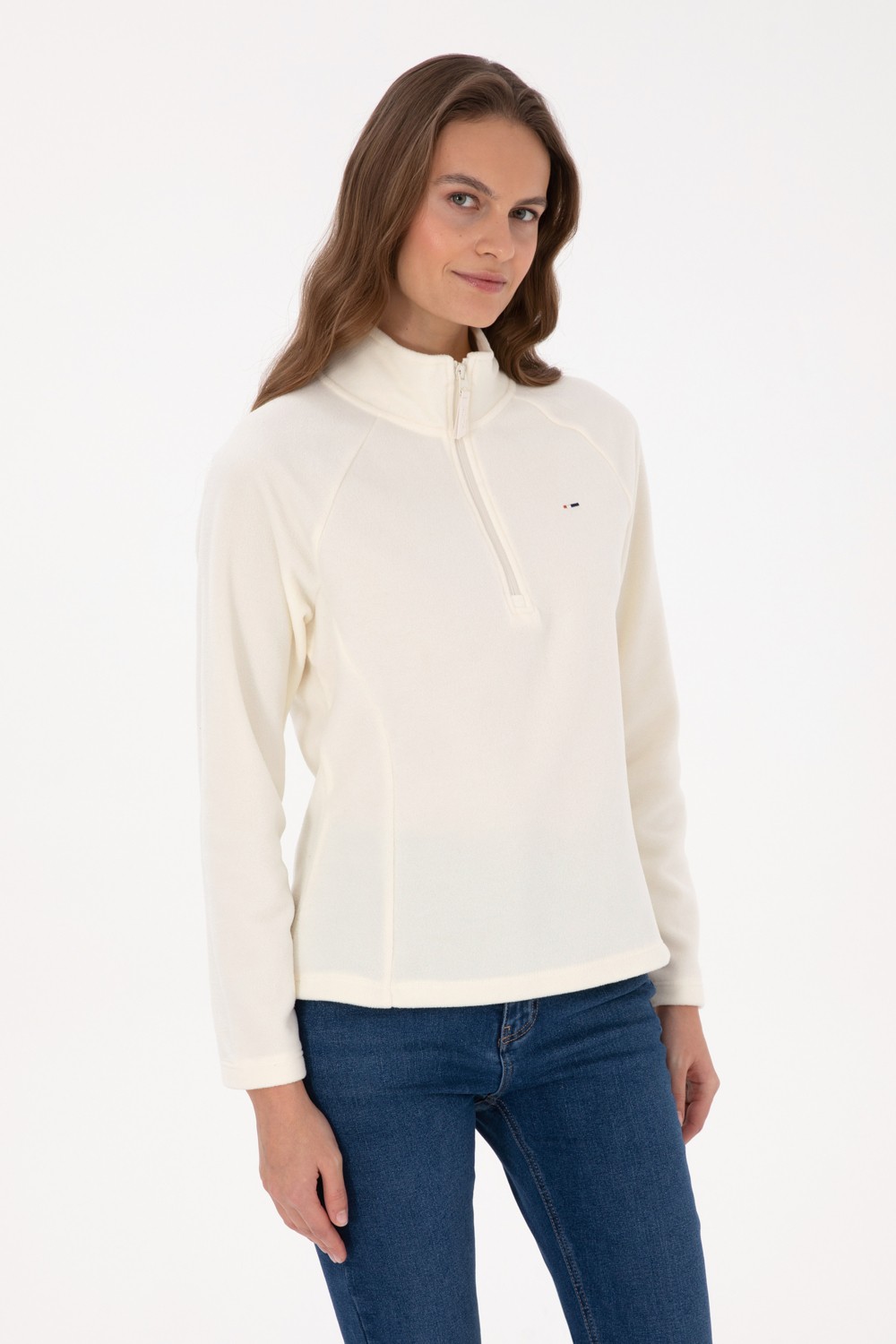 U.S. Polo Assn. Kadın Kiremit Fermuarlı Dik Yaka Polar Sweatshirt 50316714-VR026