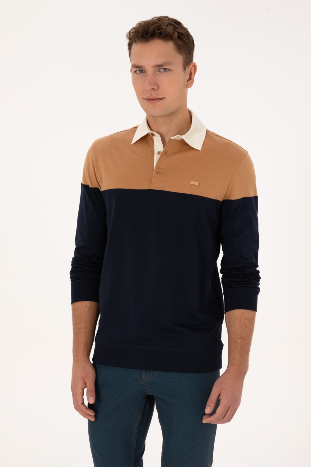 U.S. Polo Assn. Erkek Regular Fit Polo Yaka Hardal Sweatshirt 50316428-VR151 görsel 3