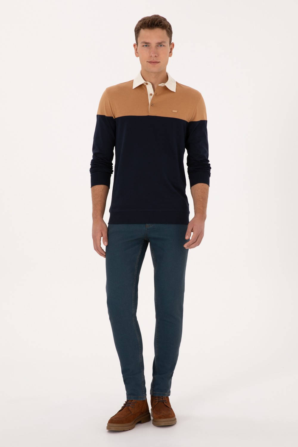 U.S. Polo Assn. Erkek Regular Fit Polo Yaka Hardal Sweatshirt 50316428-VR151 görsel 4
