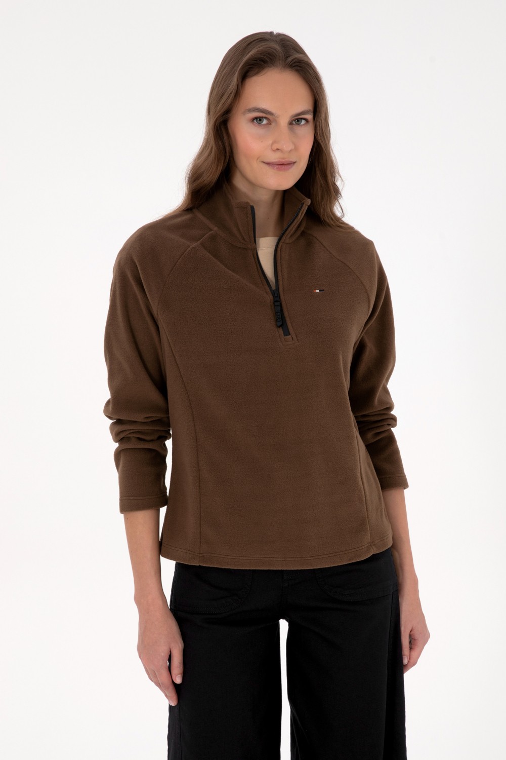 U.S. Polo Assn. Kadın Kiremit Fermuarlı Dik Yaka Polar Sweatshirt 50316714-VR026
