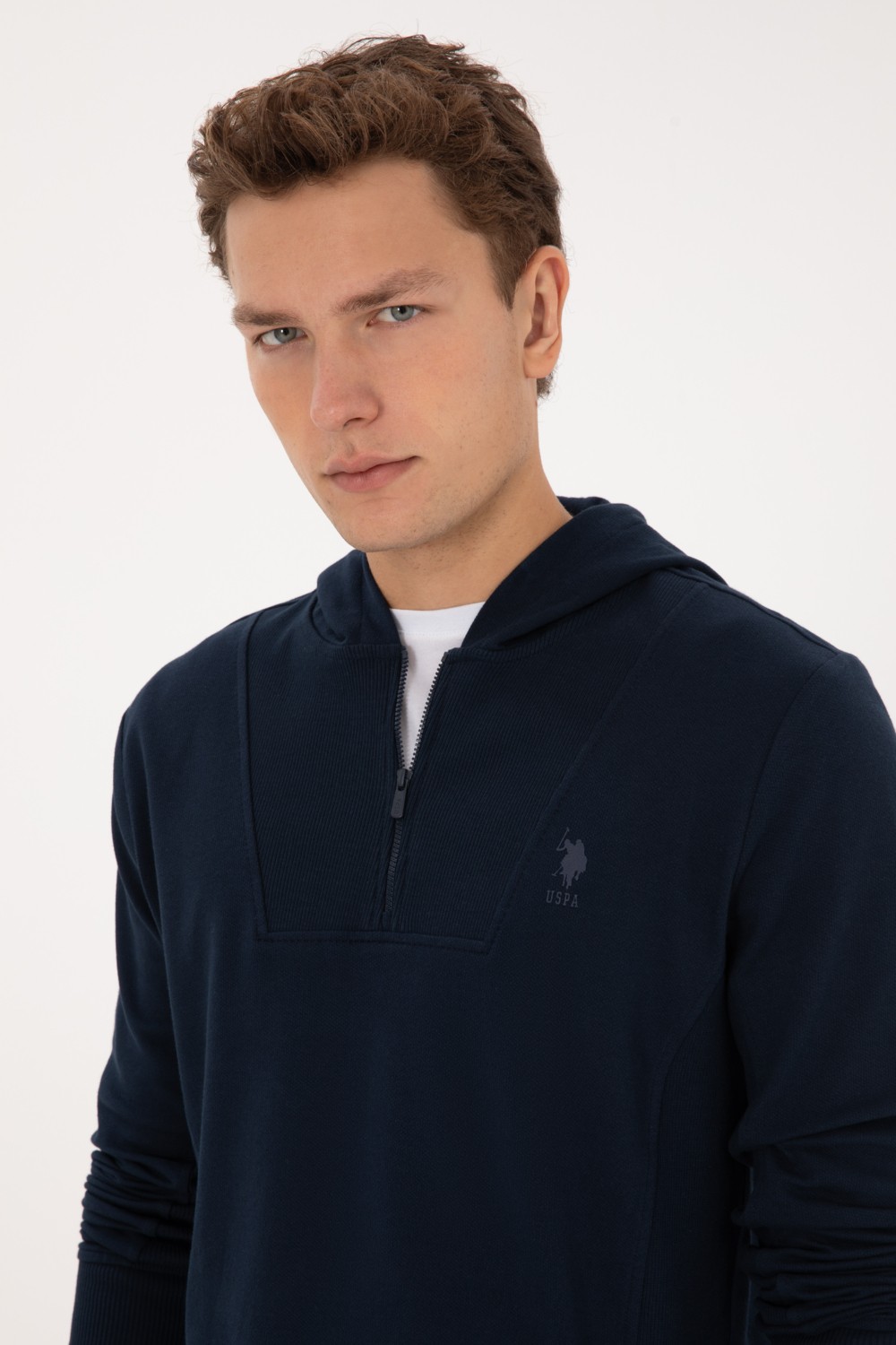 U.S. Polo Assn. Erkek Regular Fit Yarım Fermuarlı Kapüşonlu Lacivert Sweatshirt 50316391-VR033 görsel 2
