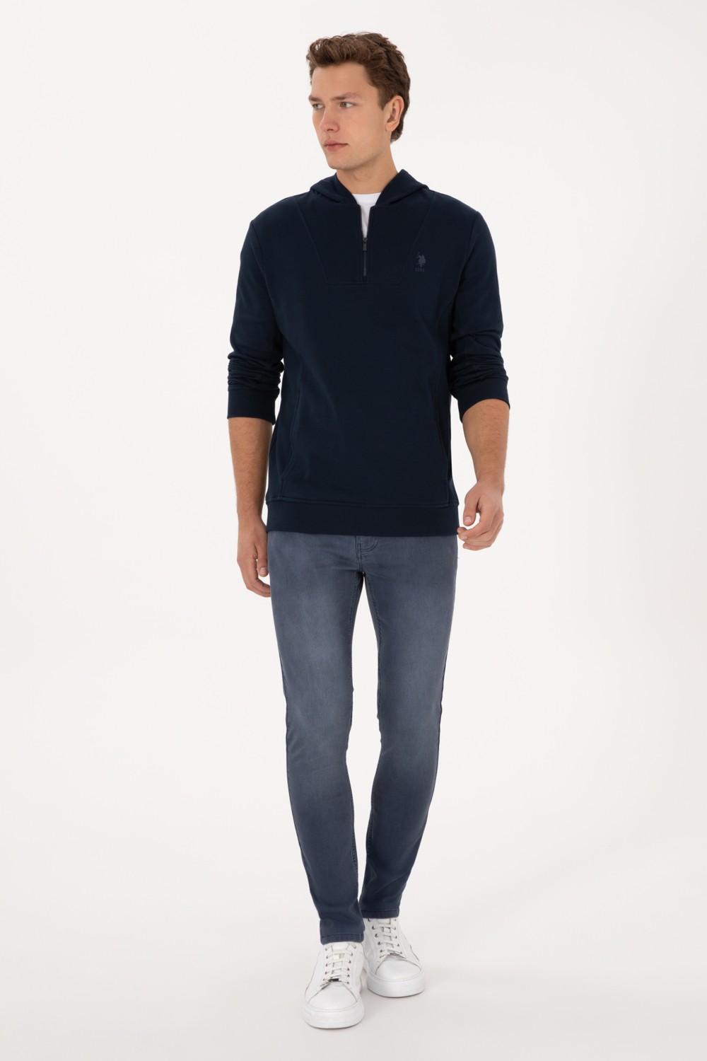 U.S. Polo Assn. Erkek Regular Fit Yarım Fermuarlı Kapüşonlu Lacivert Sweatshirt 50316391-VR033 görsel 4
