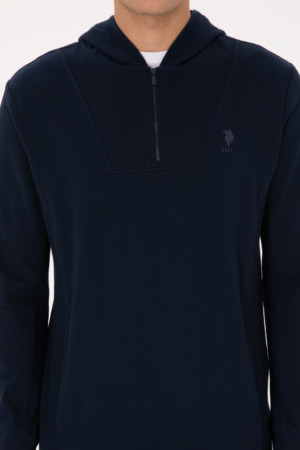 U.S. Polo Assn. Erkek Regular Fit Yarım Fermuarlı Kapüşonlu Lacivert Sweatshirt 50316391-VR033 görsel 6
