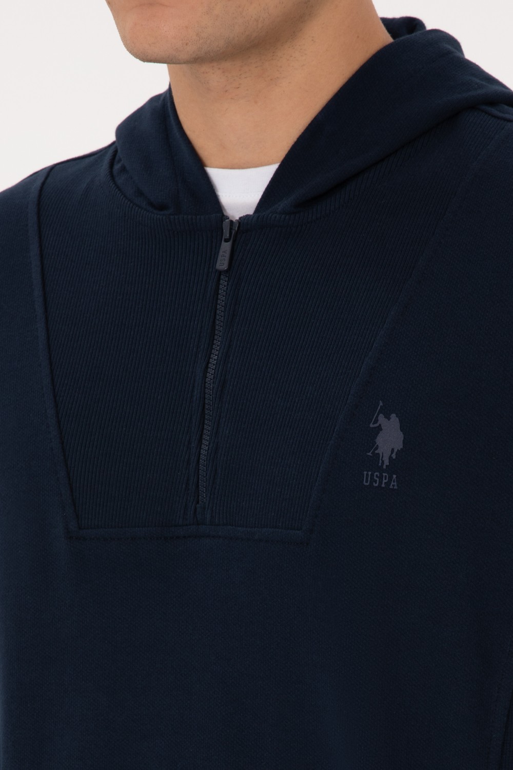 U.S. Polo Assn. Erkek Regular Fit Yarım Fermuarlı Kapüşonlu Lacivert Sweatshirt 50316391-VR033 görsel 7