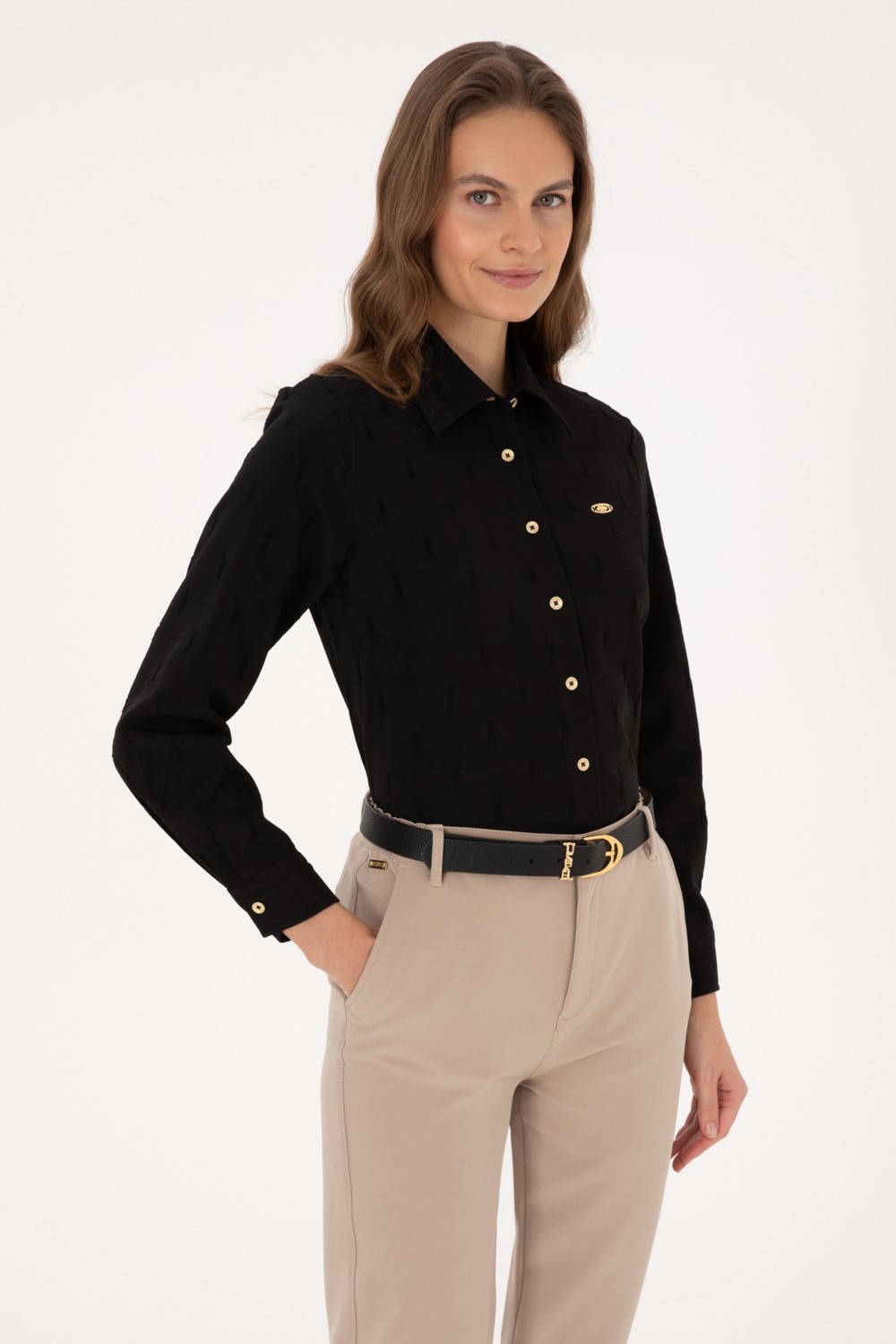 U.S. Polo Assn. Kadın Siyah Gömlek Desenli 50308707-VR046 görsel 8