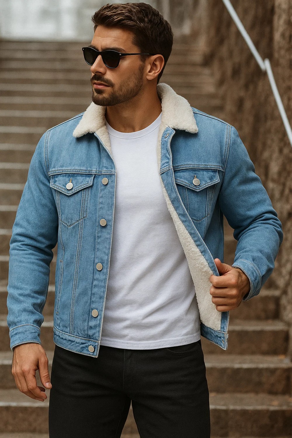 Comstar Erkek Kışlık Trend Içi Kürk Peluş A.mavi Kot Ceket
