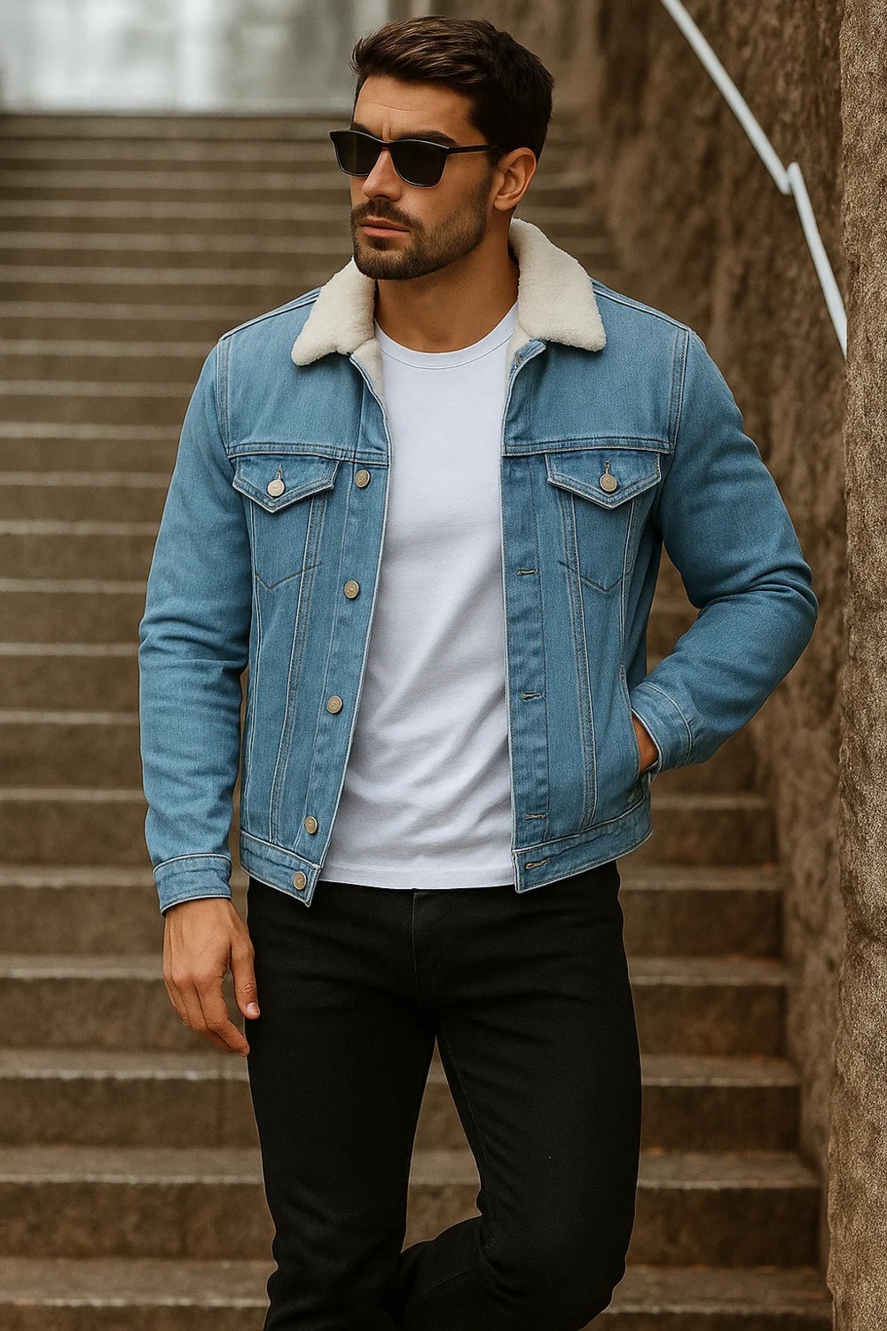 Comstar Erkek Kışlık Trend Içi Kürk Peluş A.mavi Kot Ceket görsel 3