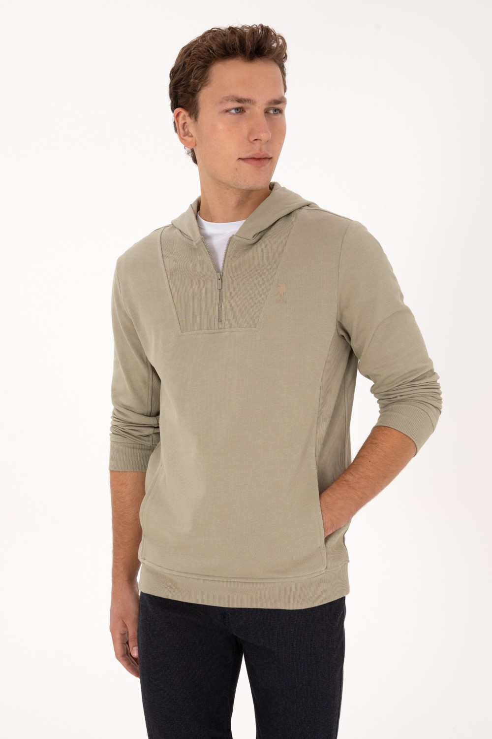 U.S. Polo Assn. Erkek Regular Fit Yarım Fermuarlı Kapüşonlu Lacivert Sweatshirt 50316391-VR033