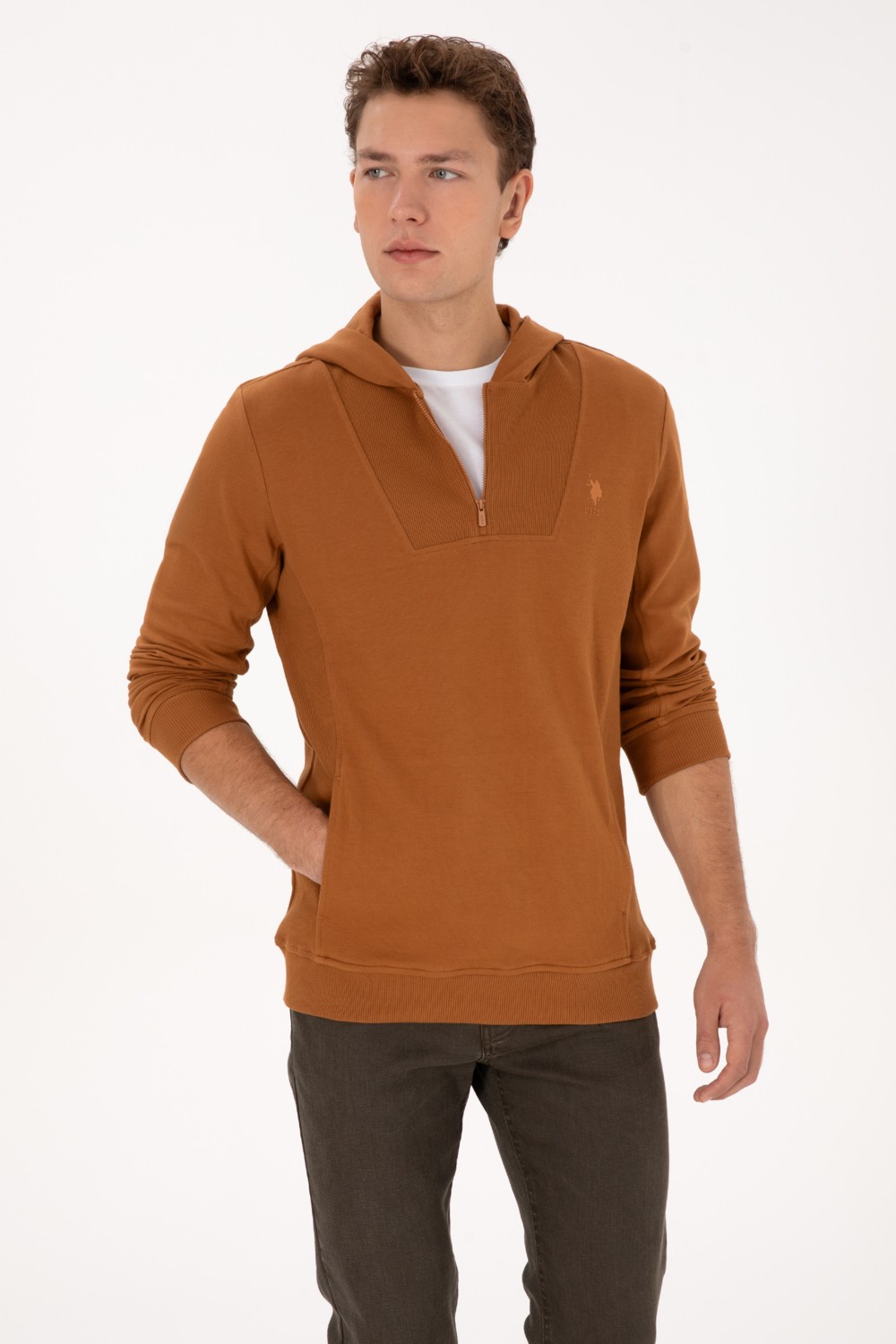 U.S. Polo Assn. Erkek Regular Fit Yarım Fermuarlı Kapüşonlu Lacivert Sweatshirt 50316391-VR033 görsel 8